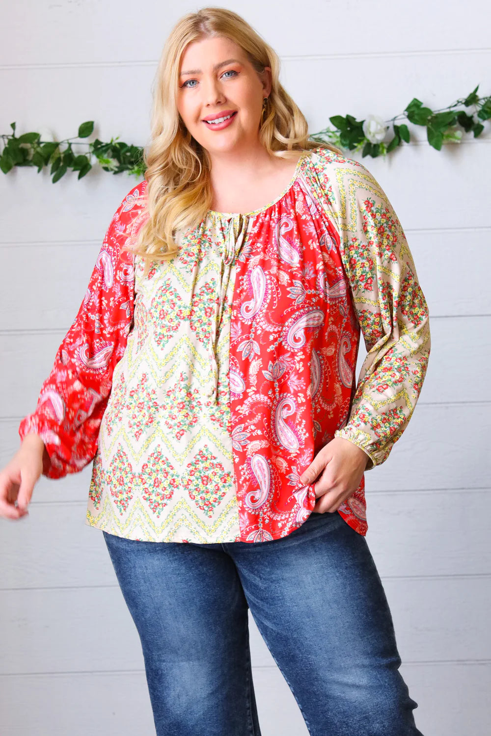 Gimme Paisley & Floral Chevron Bubble Sleeve Top - Atomic Wildflower