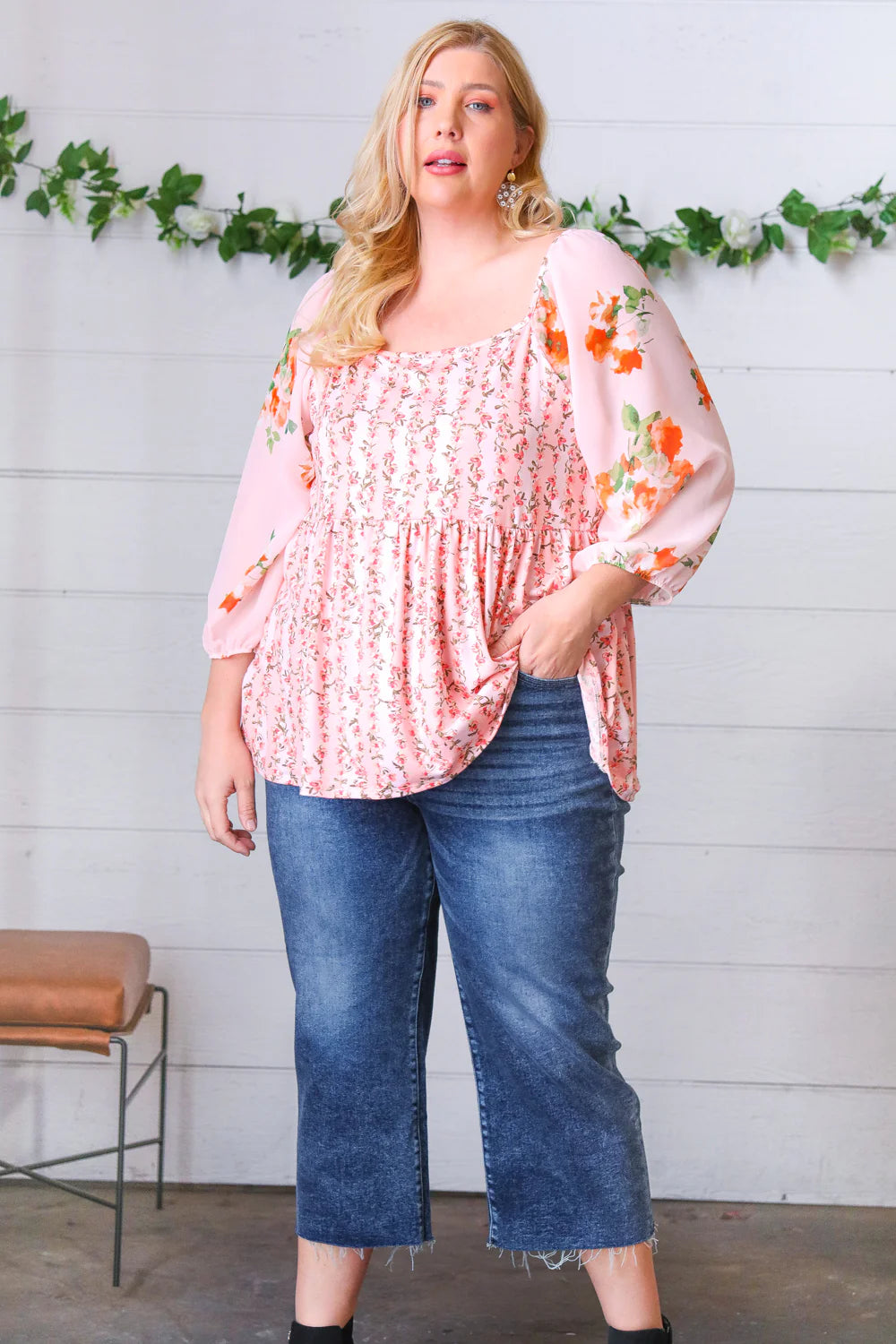 Lovers Picnic Chiffon Babydoll Blouse - Atomic Wildflower