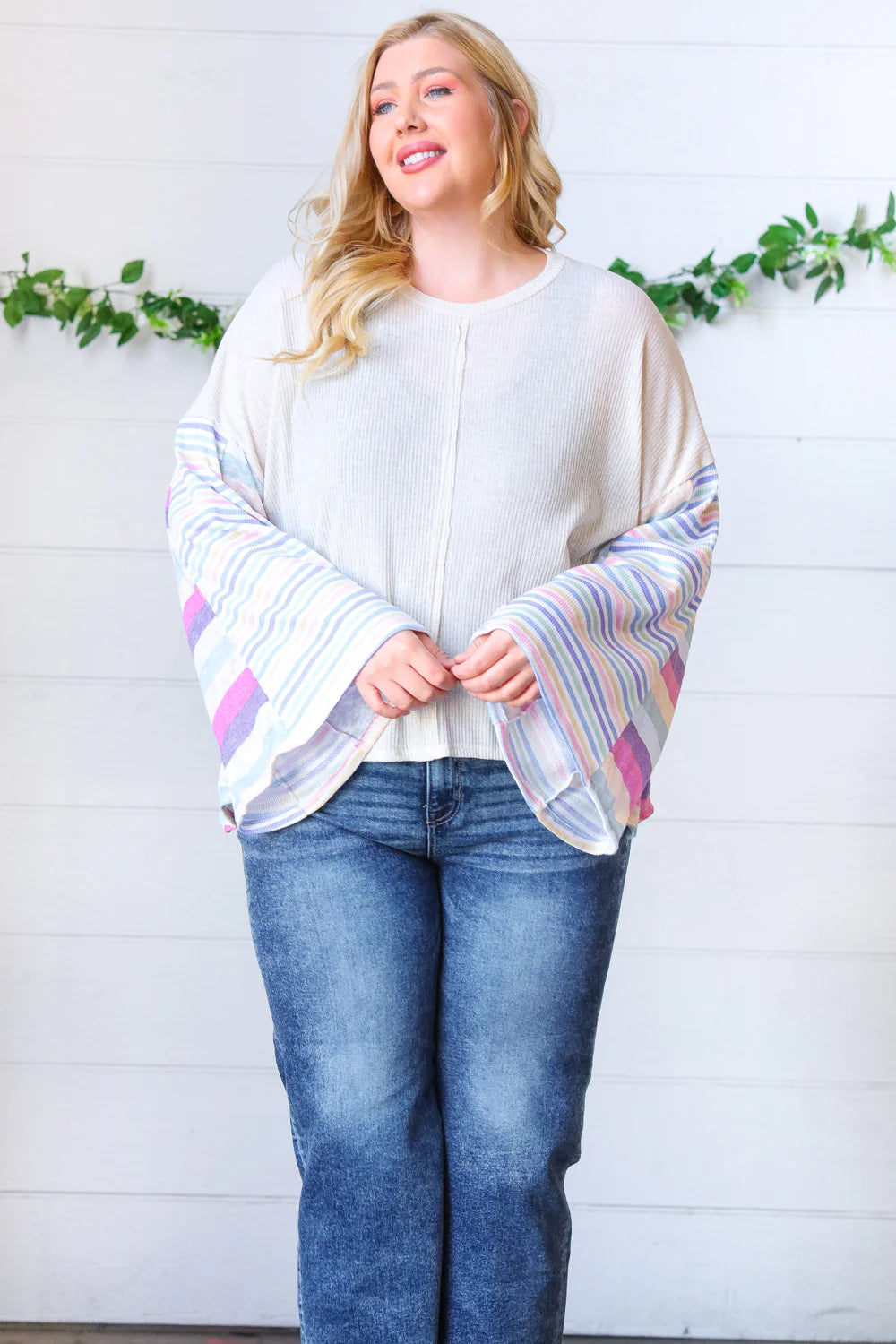 Billie Stripe Bell Sleeve Top - Atomic Wildflower