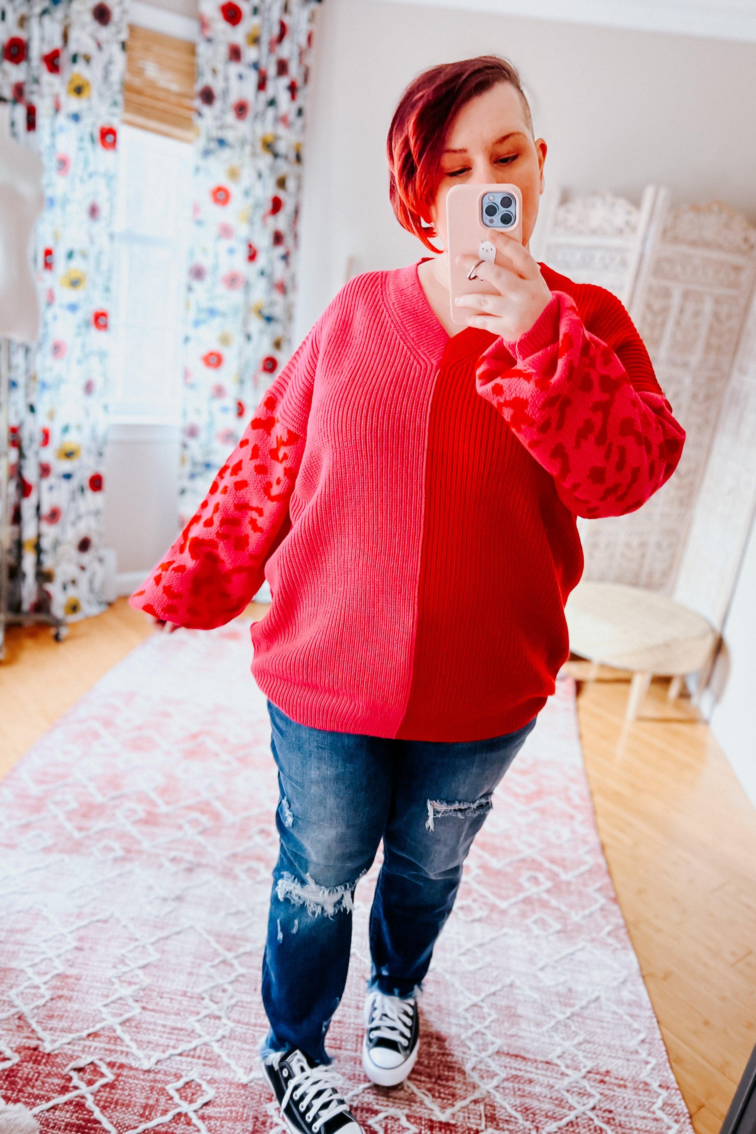 Pretty In Pink Leopard Color Block Sweater - Atomic Wildflower