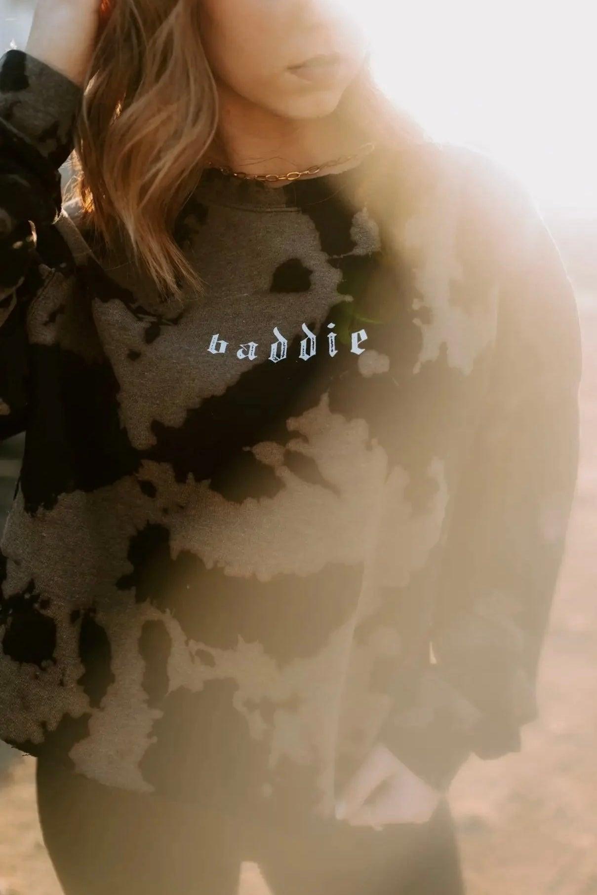 Baddie Cropped Bleached Sweatshirt - Atomic Wildflower