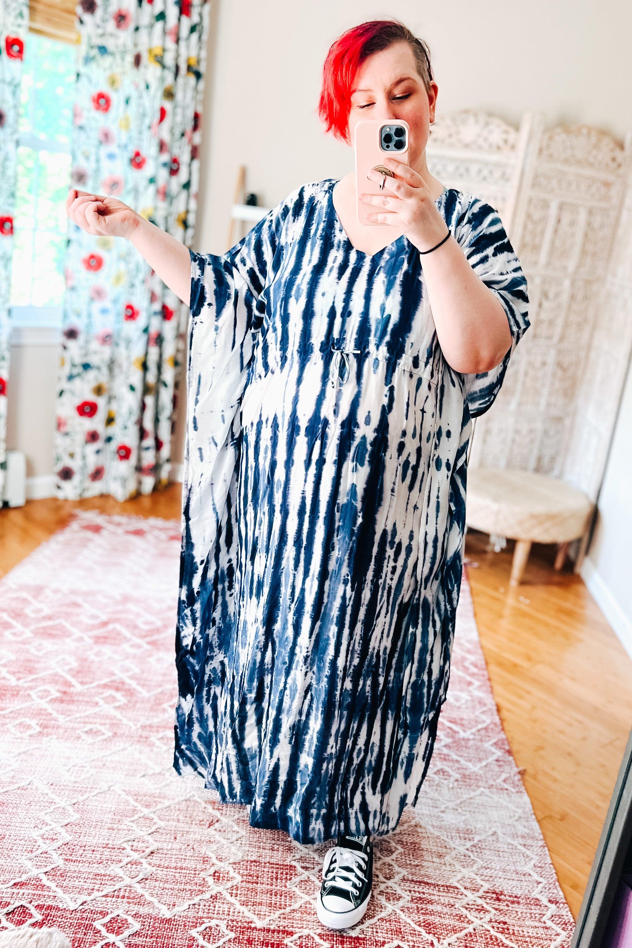 Cassiopeia Maxi Shibori Dyed Caftan Dress • Indigo - Atomic Wildflower