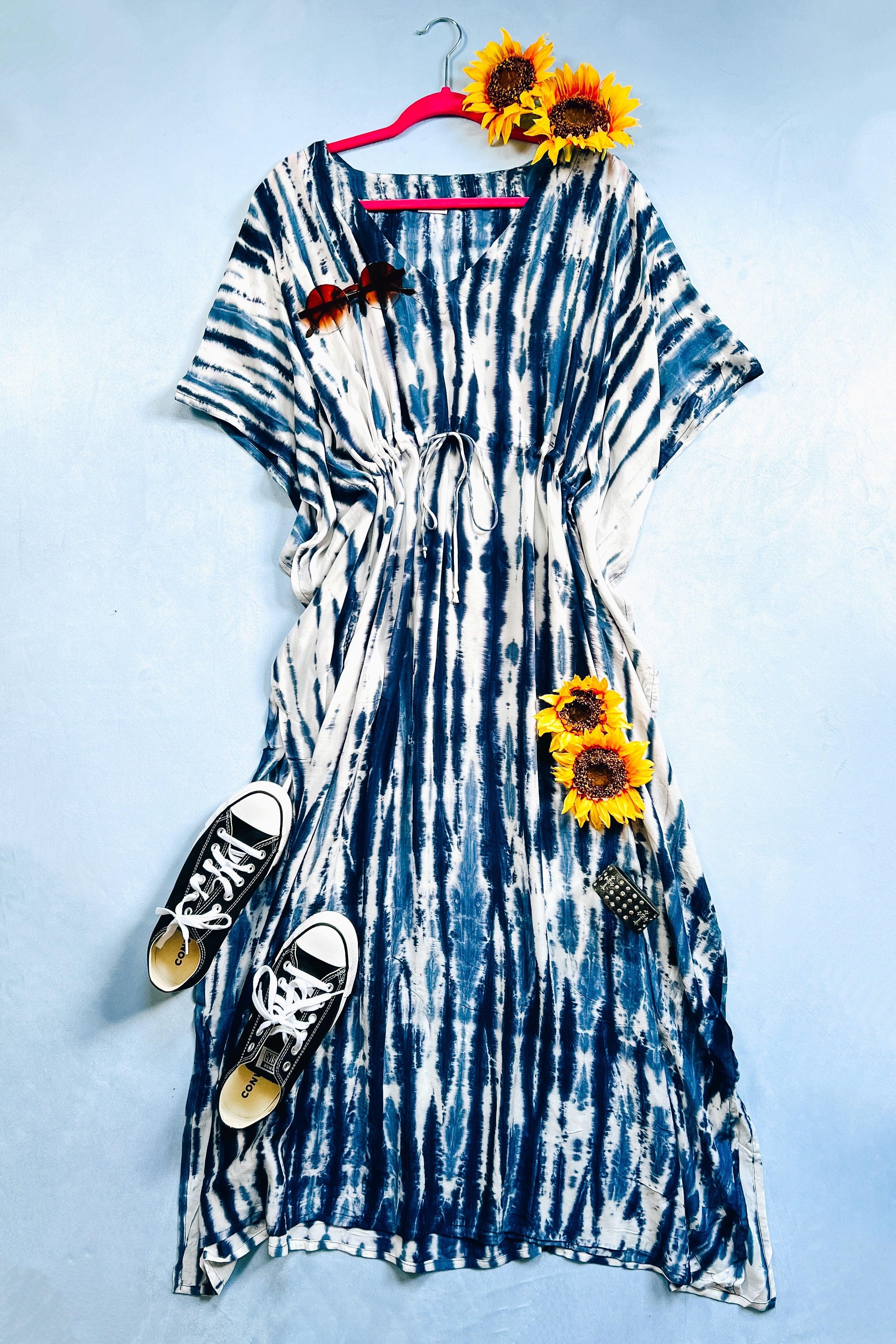 Cassiopeia Maxi Shibori Dyed Caftan Dress • Indigo - Atomic Wildflower
