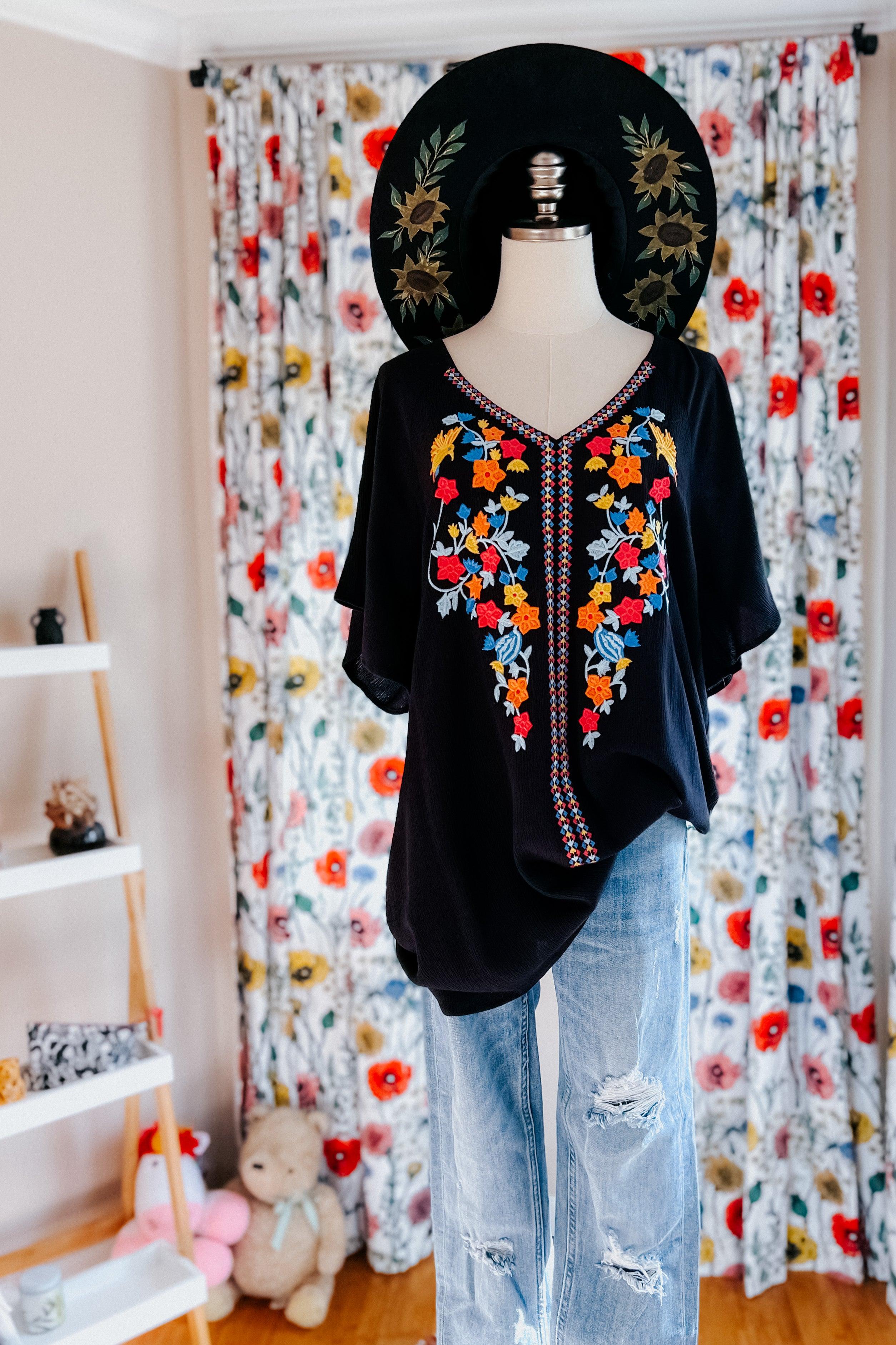 Picture Perfect Floral Embroidered Flutter Sleeve Top - Atomic Wildflower