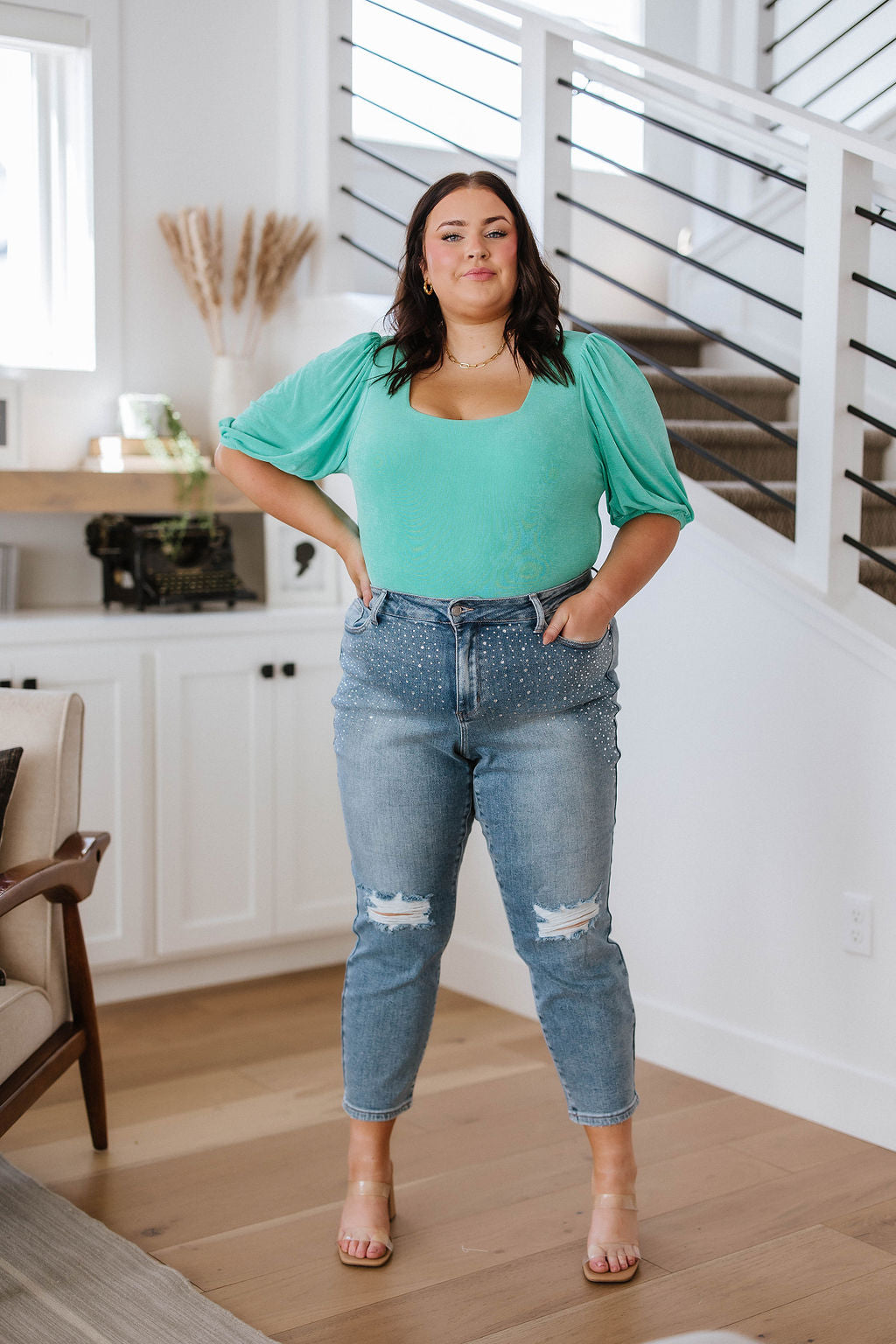 A Total Vision Square Neck Bodysuit • Mint - Atomic Wildflower