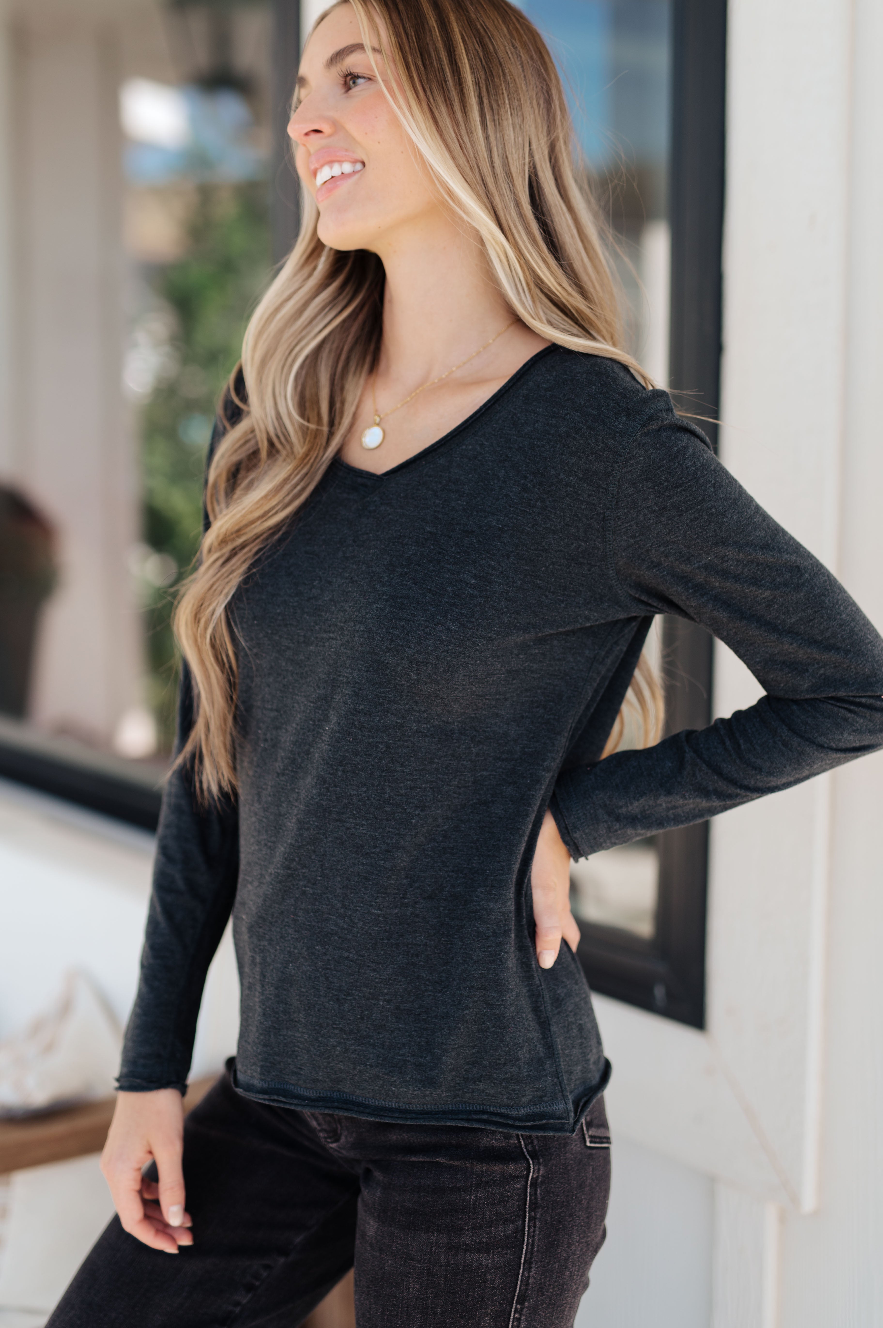 Alpine Raw Edge Long Sleeve Tee • Charcoal