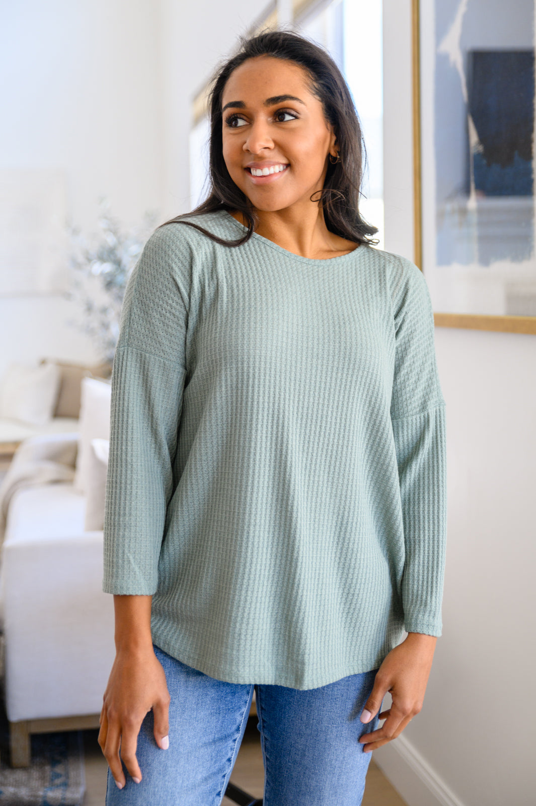 Austin Waffle Knit Basic Top • Sage