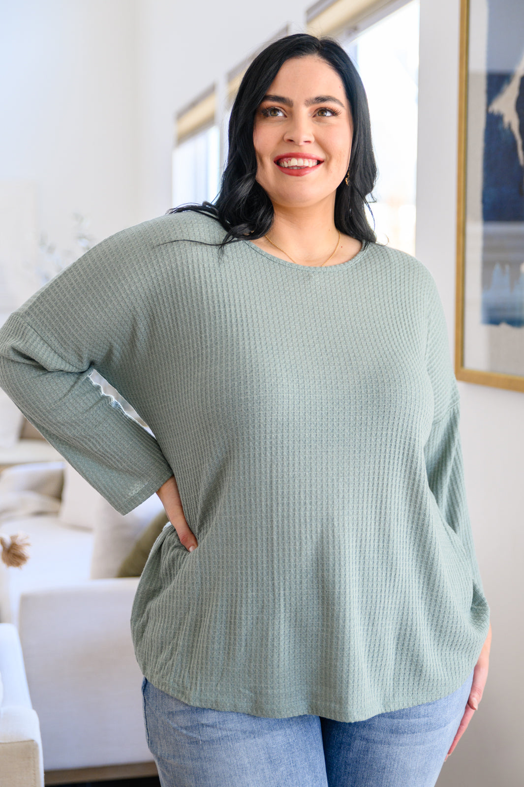 Austin Waffle Knit Basic Top • Sage