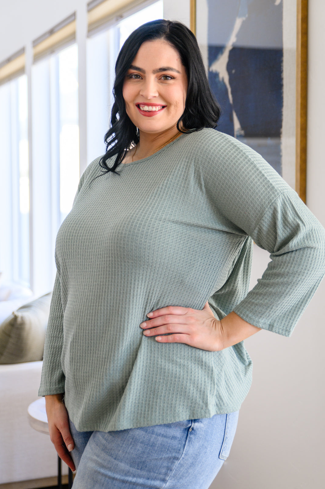 Austin Waffle Knit Basic Top • Sage