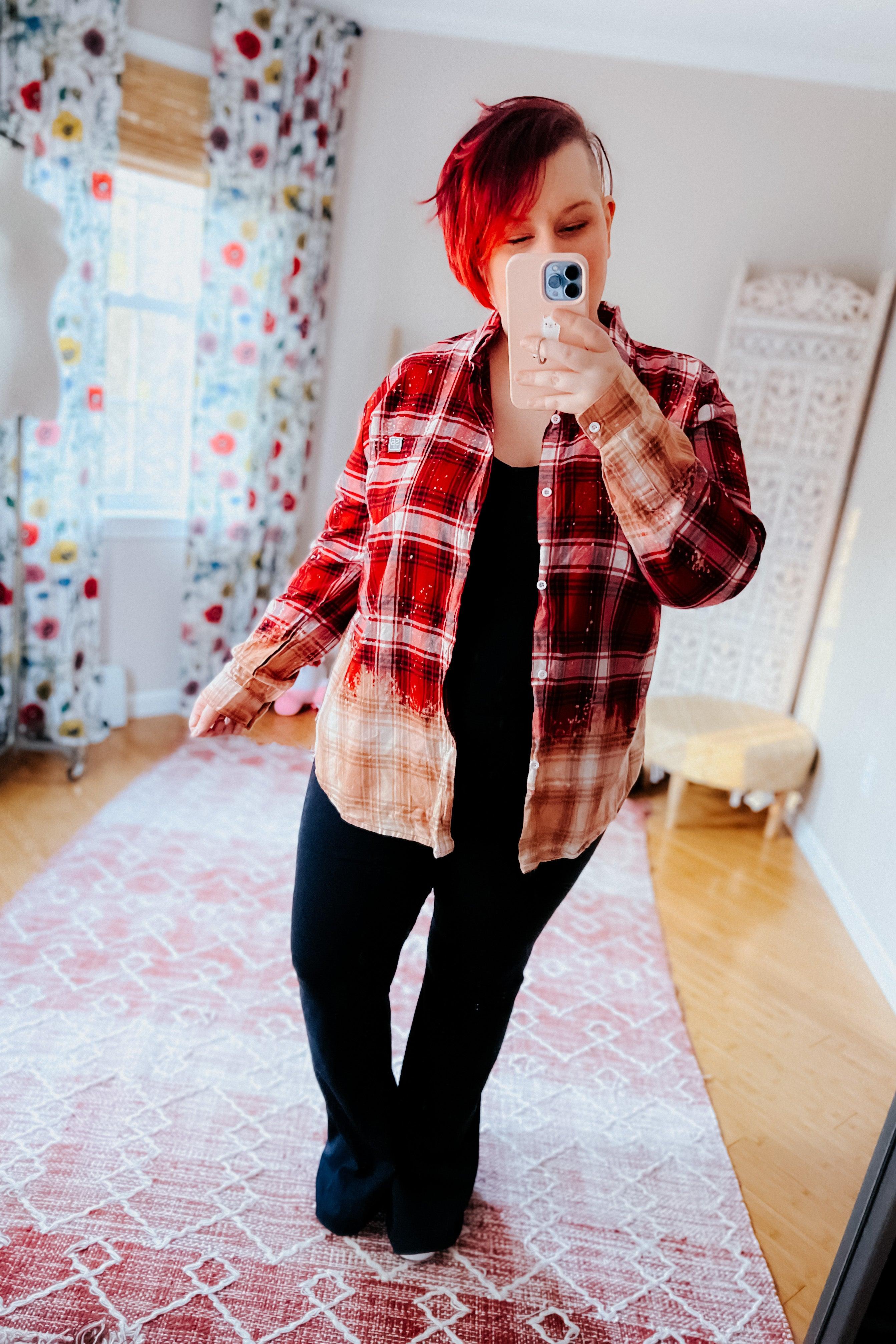 Badass Bleached Plaid Flannel • Red - Atomic Wildflower
