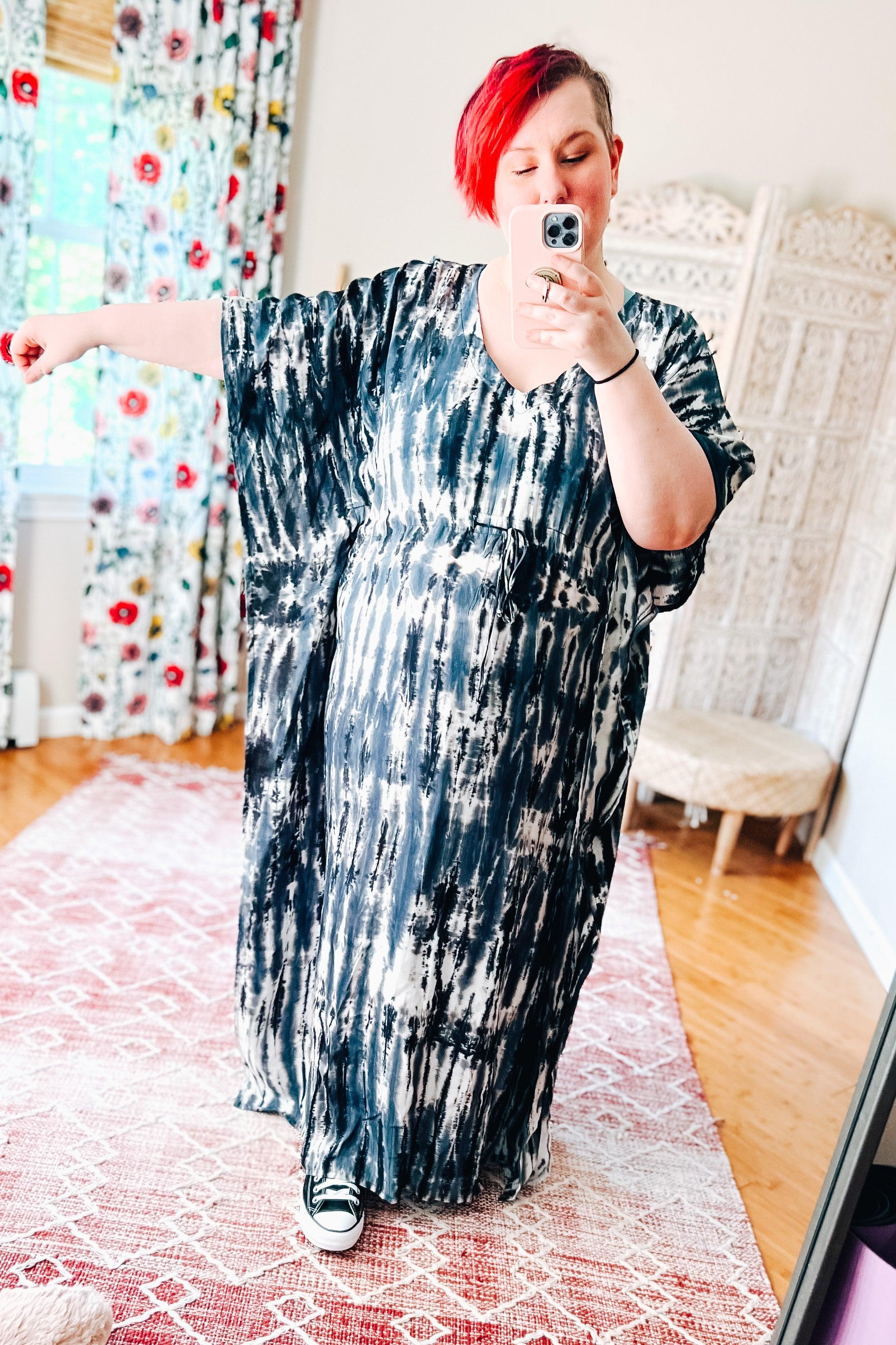 Cassiopeia Maxi Shibori Dyed Caftan Dress • Charcoal/Navy - Atomic Wildflower