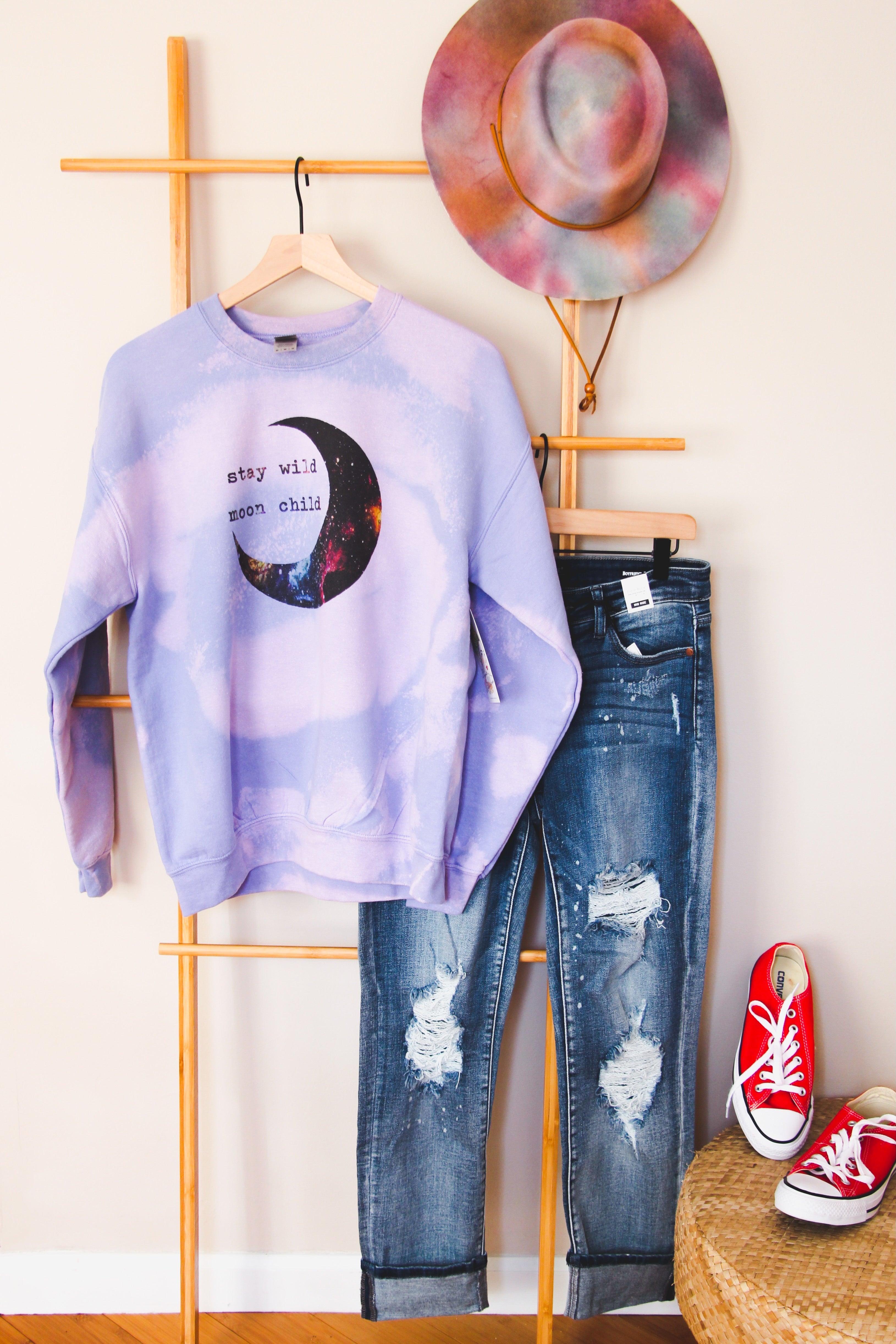 Stay Wild Moon Child Bleached Sweatshirt - Atomic Wildflower