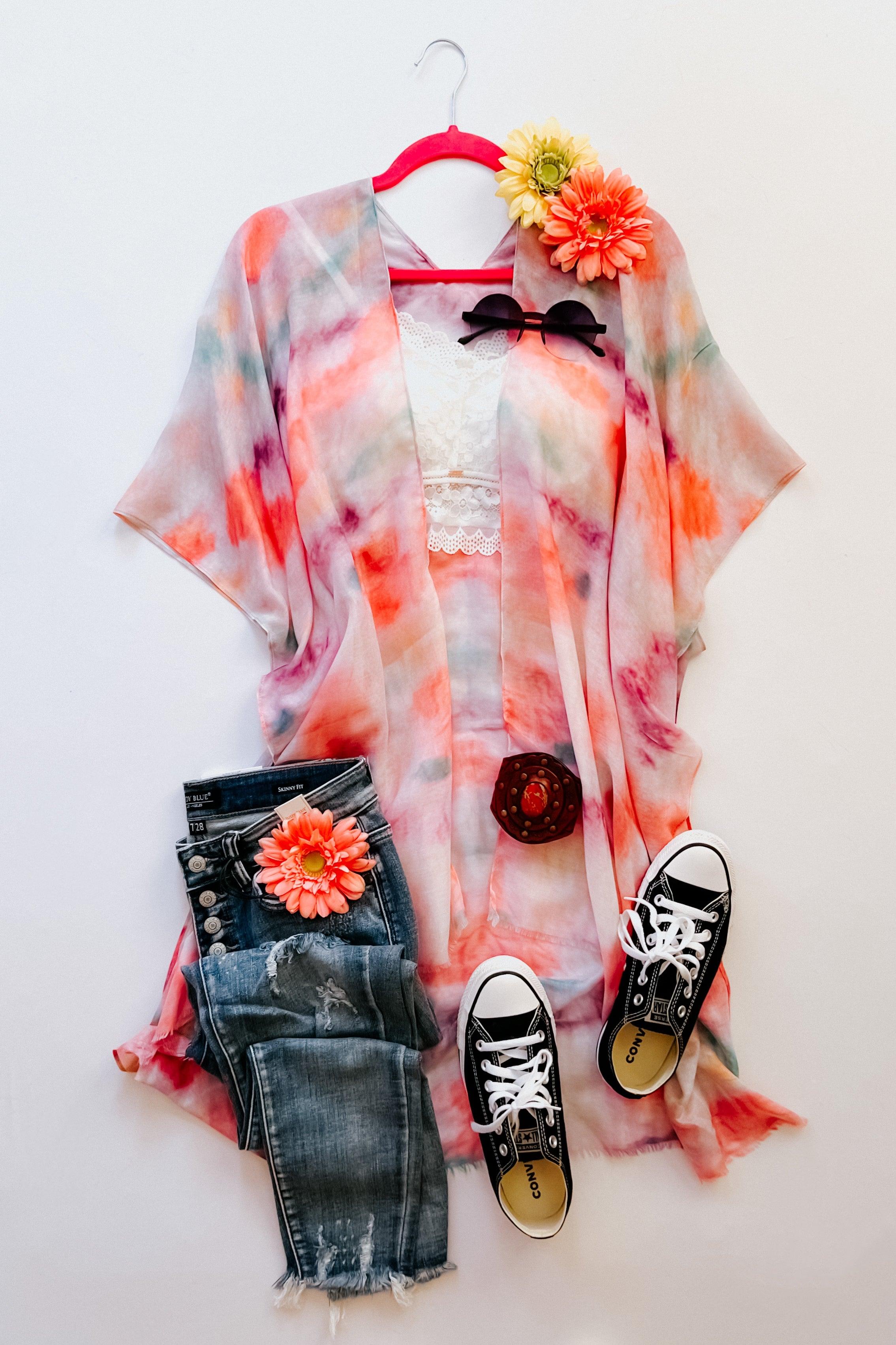 Almost Heavenly Tie Dye Layering Piece Kimono - Atomic Wildflower
