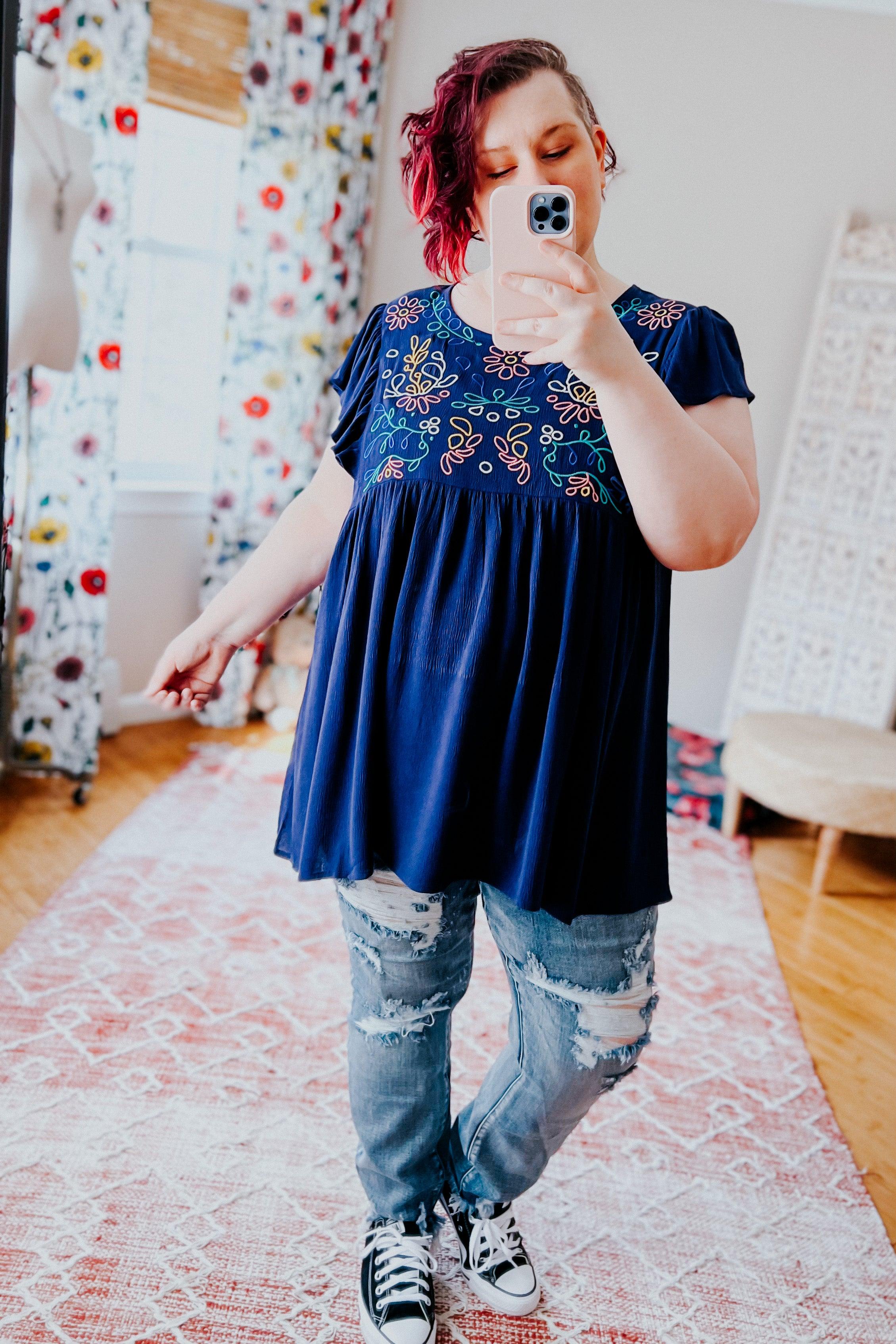 Plenty Of Love Embroidered Flutter Sleeve Top - Atomic Wildflower