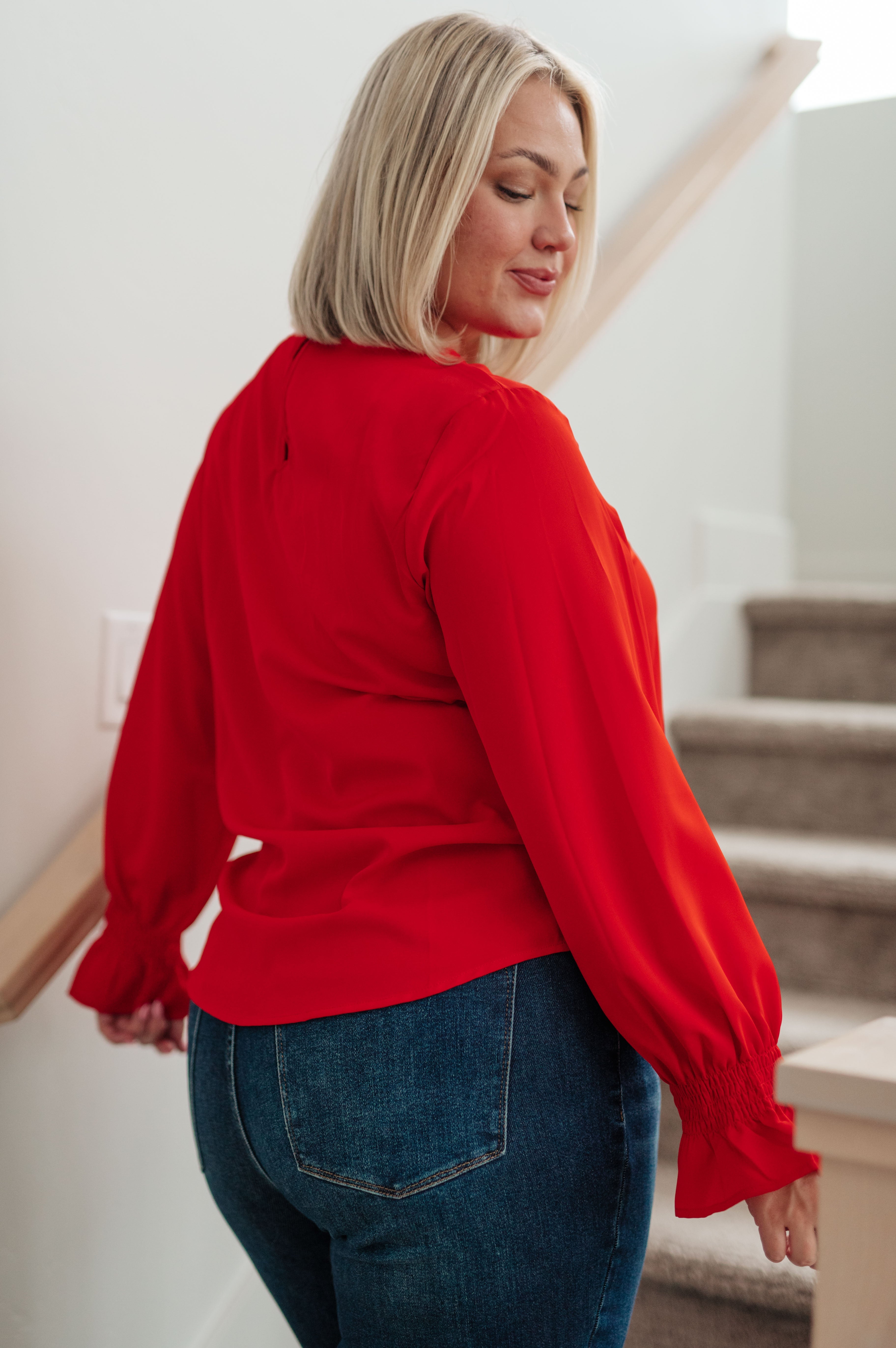 Peaceful Moments Smocked Sleeve Blouse • Red