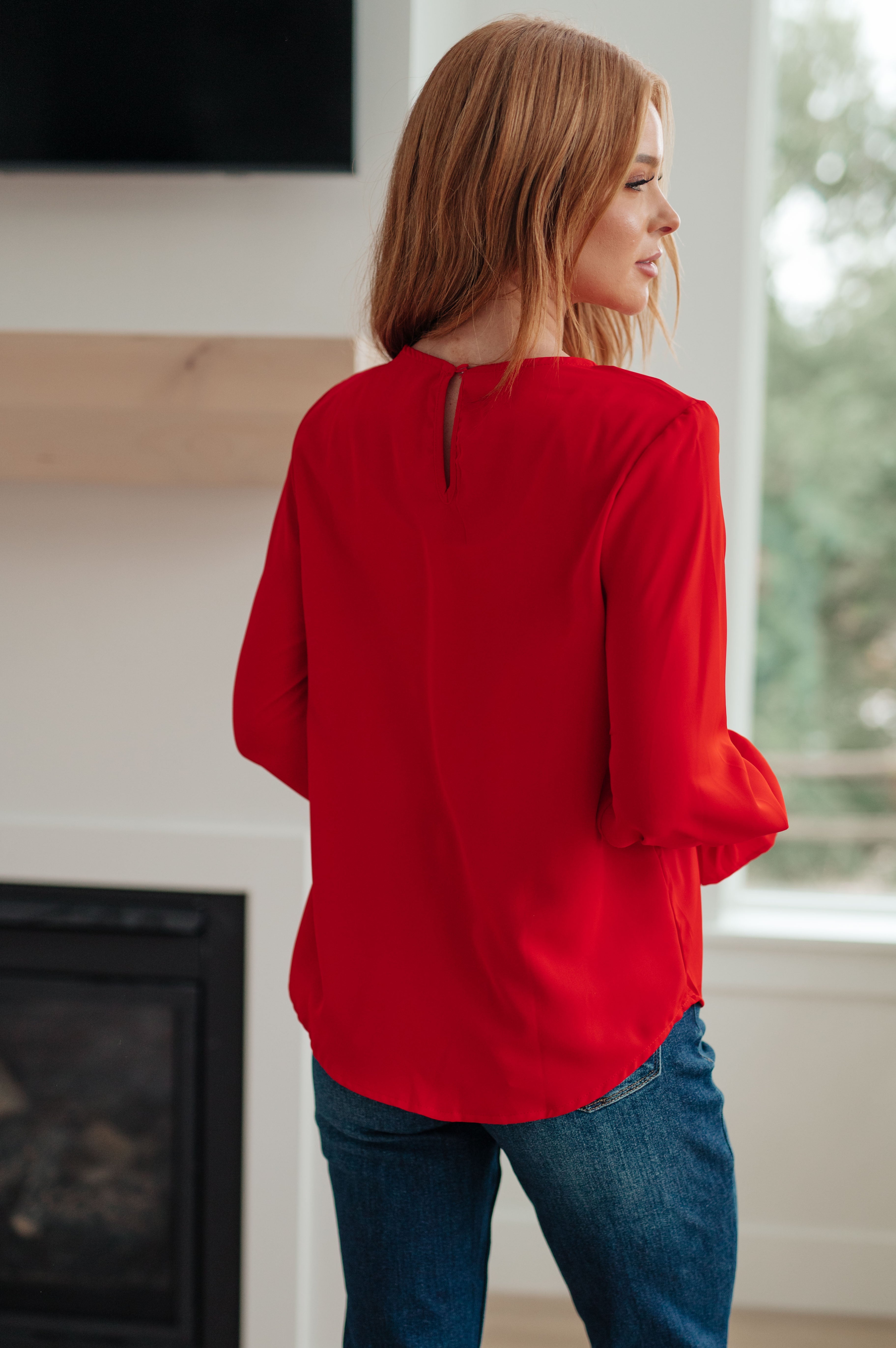 Peaceful Moments Smocked Sleeve Blouse • Red