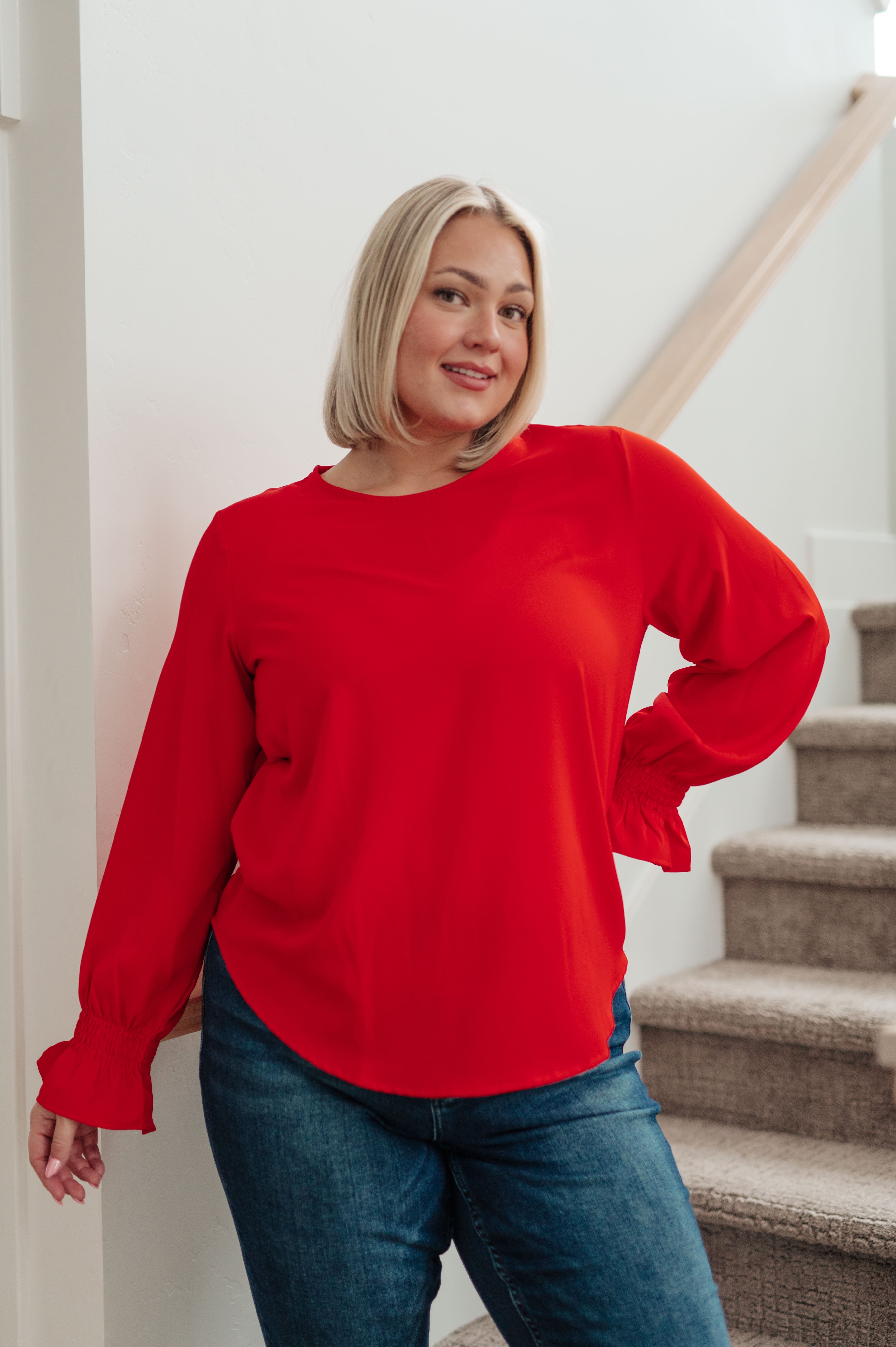 Peaceful Moments Smocked Sleeve Blouse • Red
