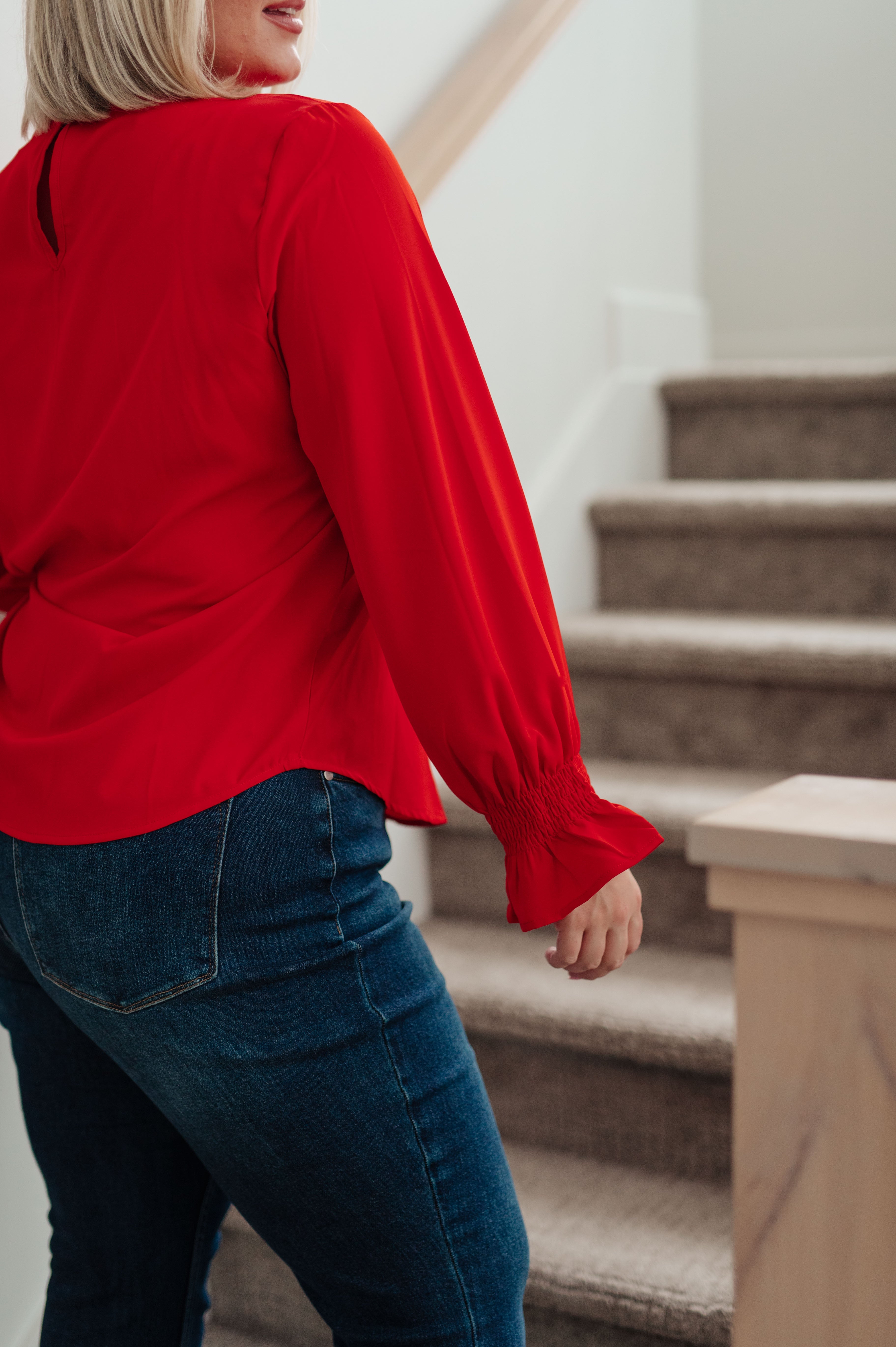 Peaceful Moments Smocked Sleeve Blouse • Red