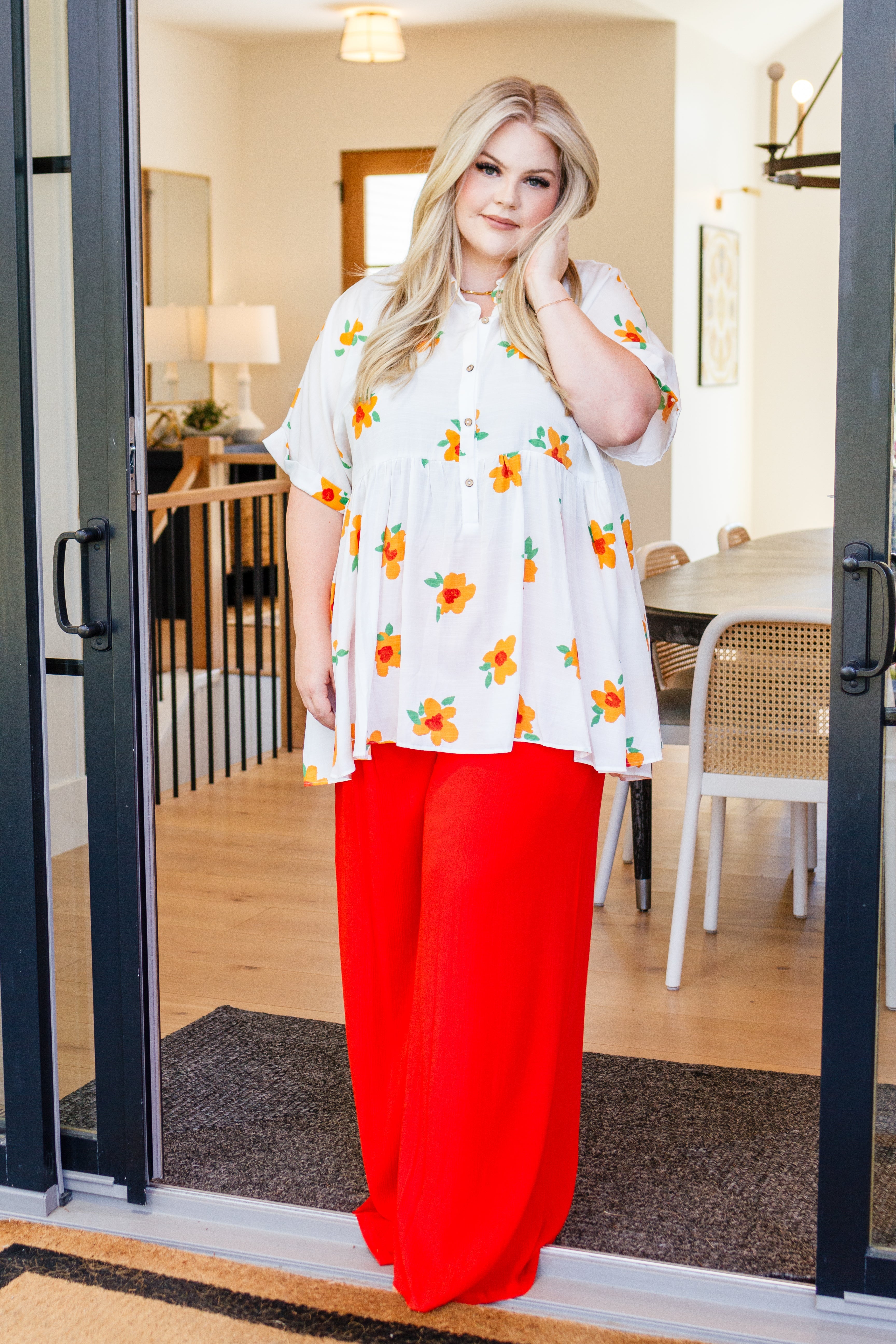 Blissed Out Button Up Babydoll Tunic - Atomic Wildflower