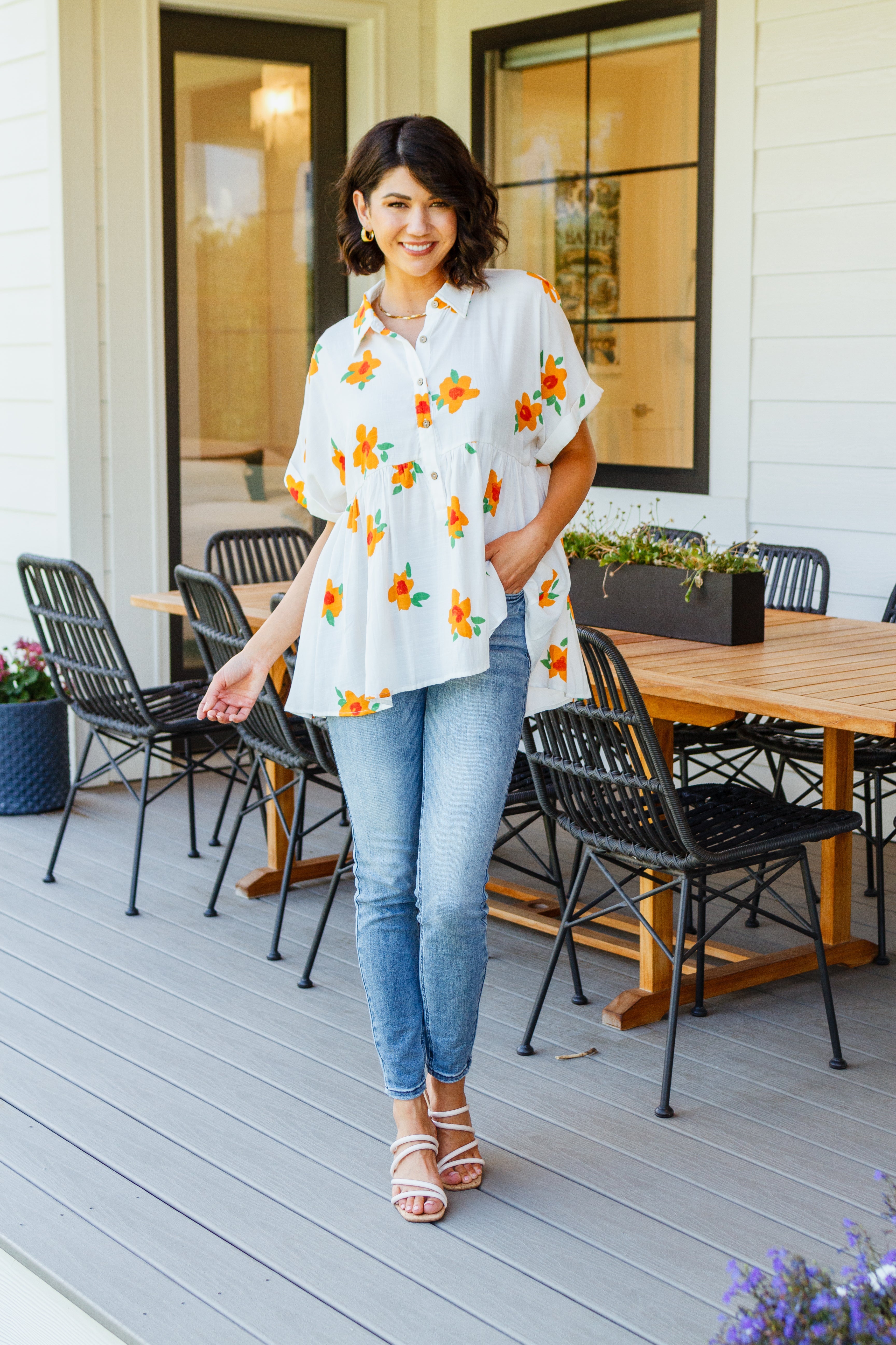 Blissed Out Button Up Babydoll Tunic - Atomic Wildflower