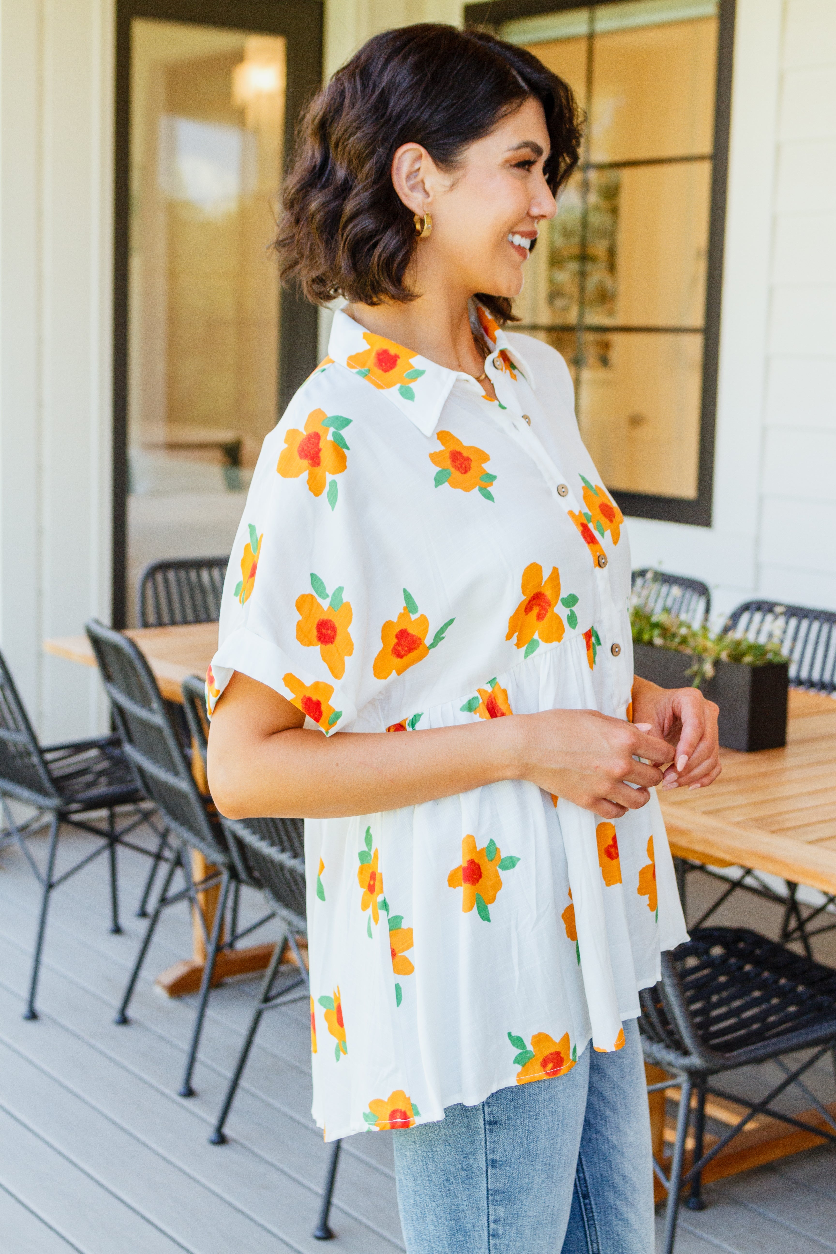 Blissed Out Button Up Babydoll Tunic - Atomic Wildflower