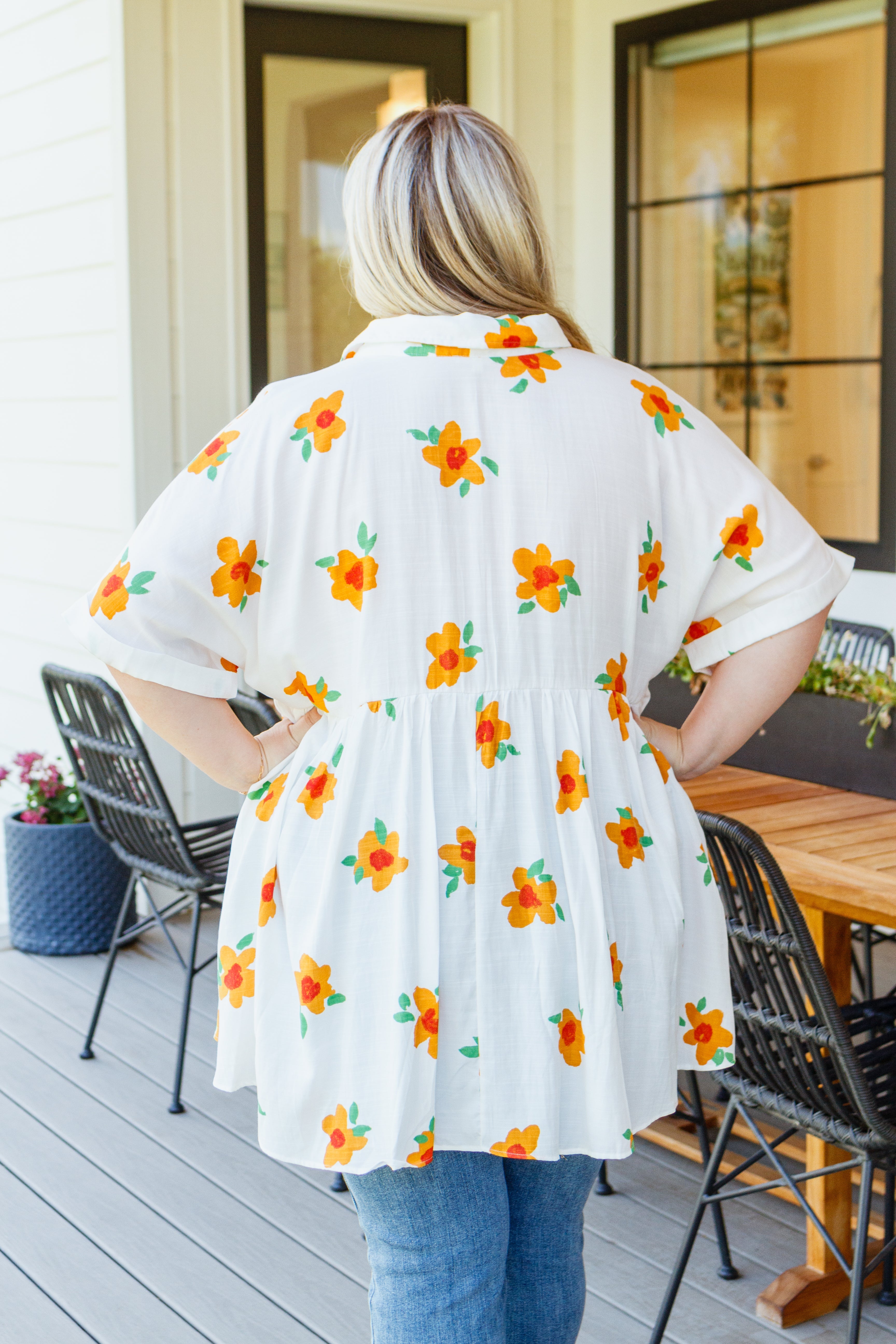 Blissed Out Button Up Babydoll Tunic - Atomic Wildflower