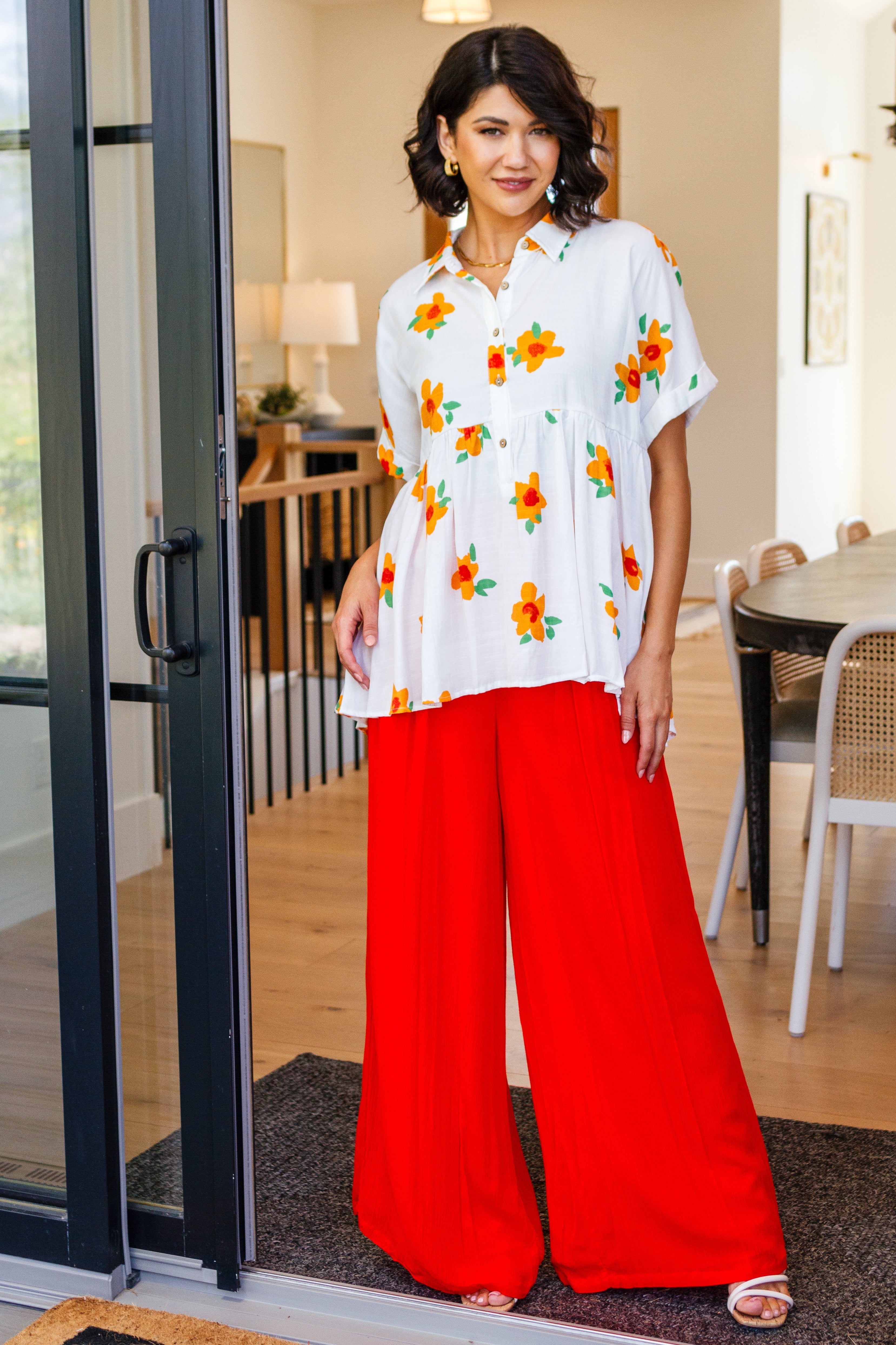Blissed Out Button Up Babydoll Tunic - Atomic Wildflower