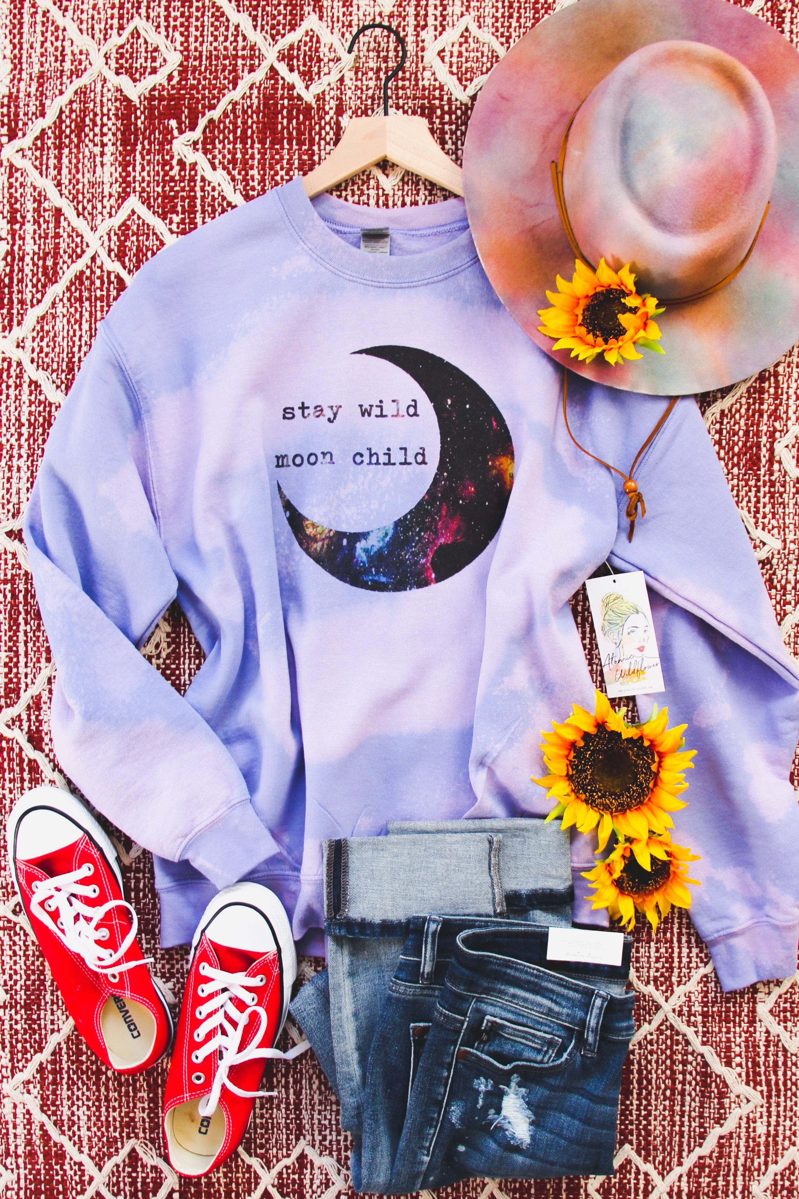Stay Wild Moon Child Bleached Sweatshirt - Atomic Wildflower