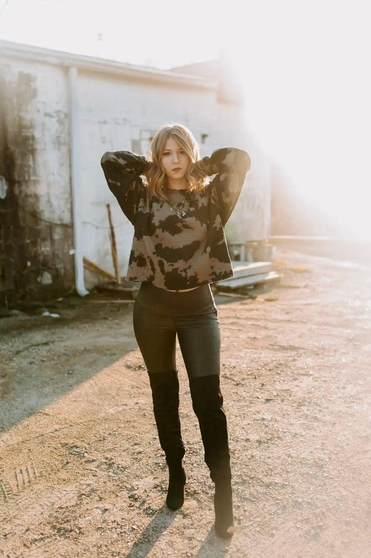 Baddie Cropped Bleached Sweatshirt - Atomic Wildflower