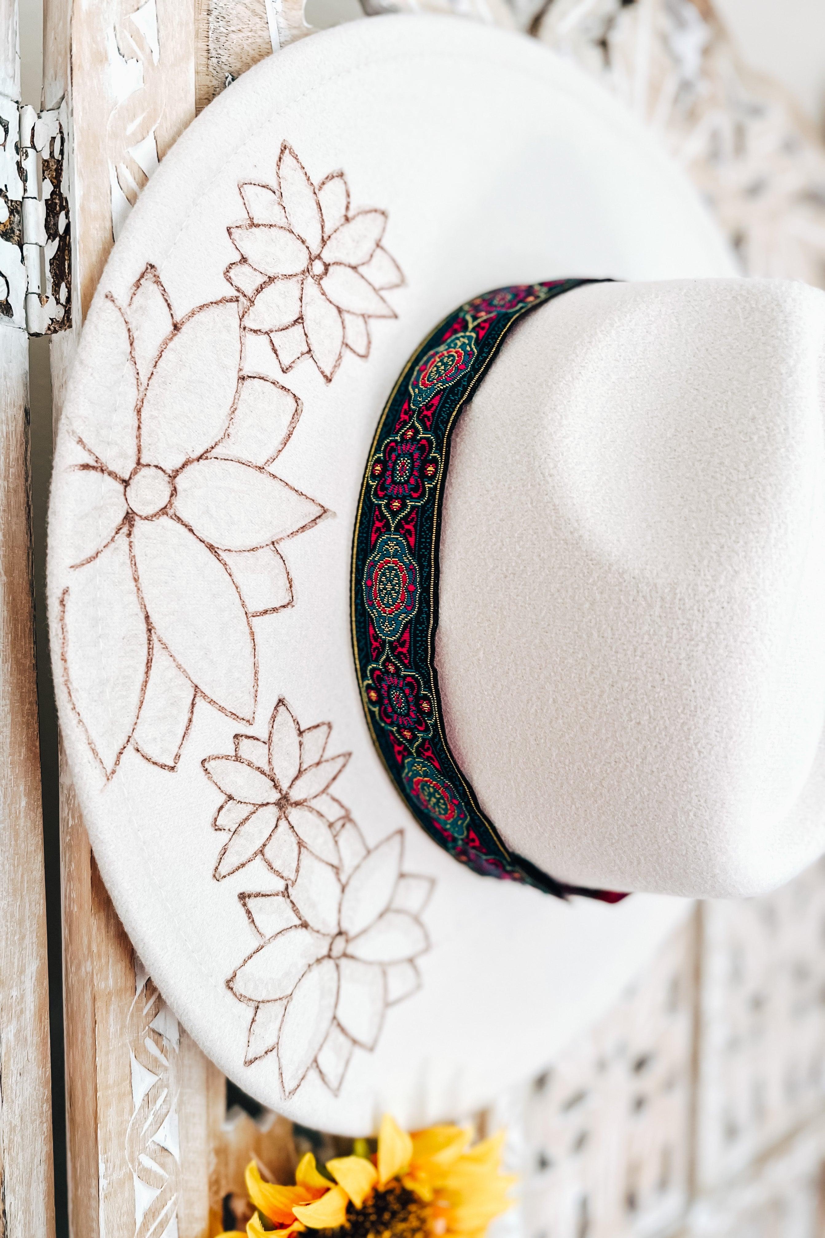 Sunflower Baby Hand Burned Wide Brim Hat - Atomic Wildflower