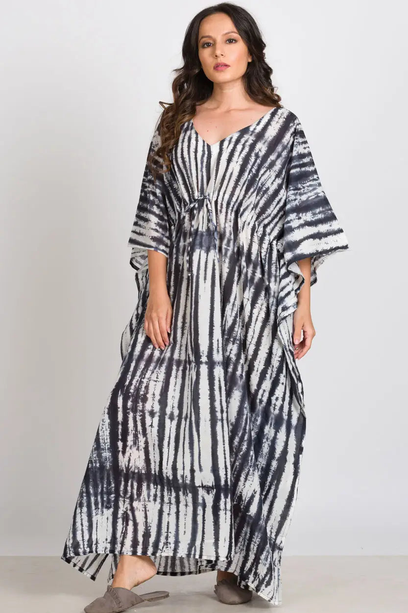Cassiopeia Maxi Shibori Dyed Caftan Dress • Charcoal/Navy - Atomic Wildflower