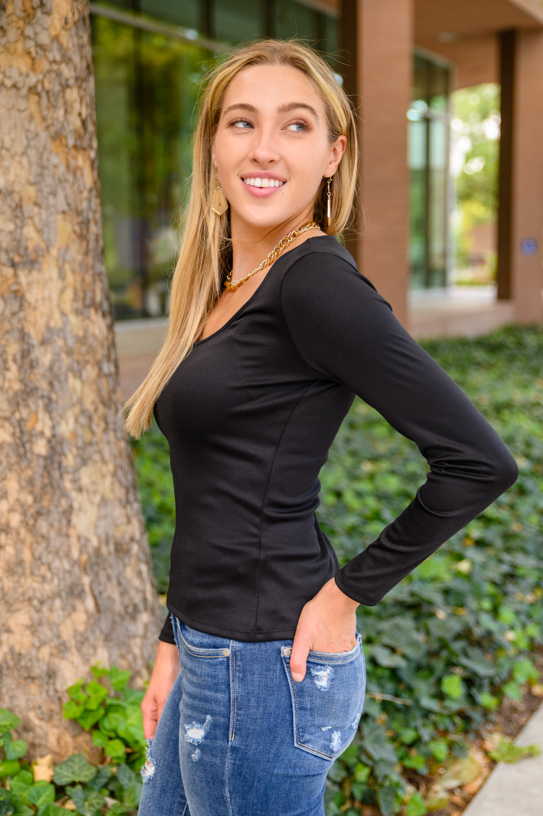Can You Believe It Basic Long Sleeve Top • Black