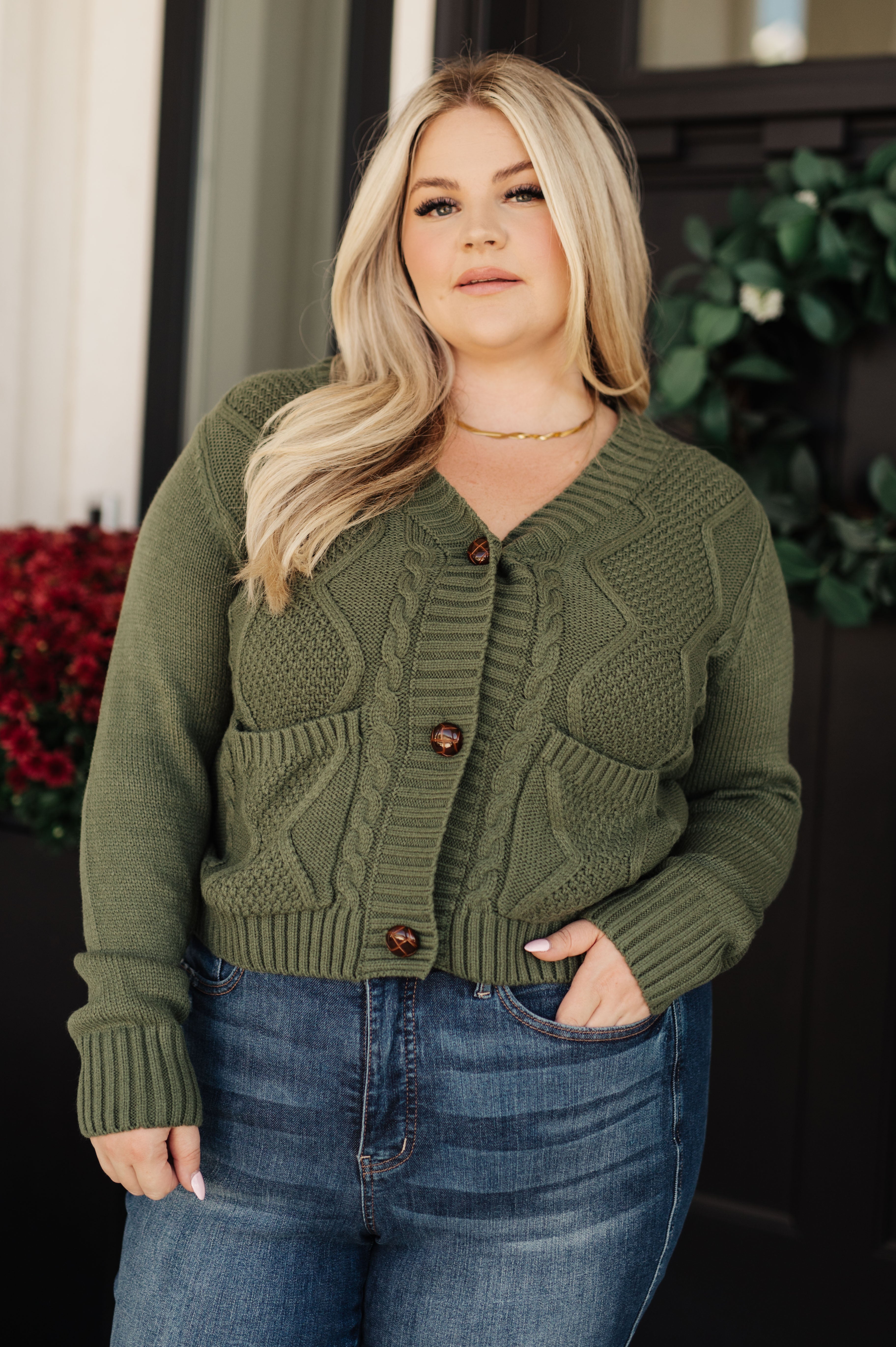 Climbing Vine Cable Knit Cardigan • Green