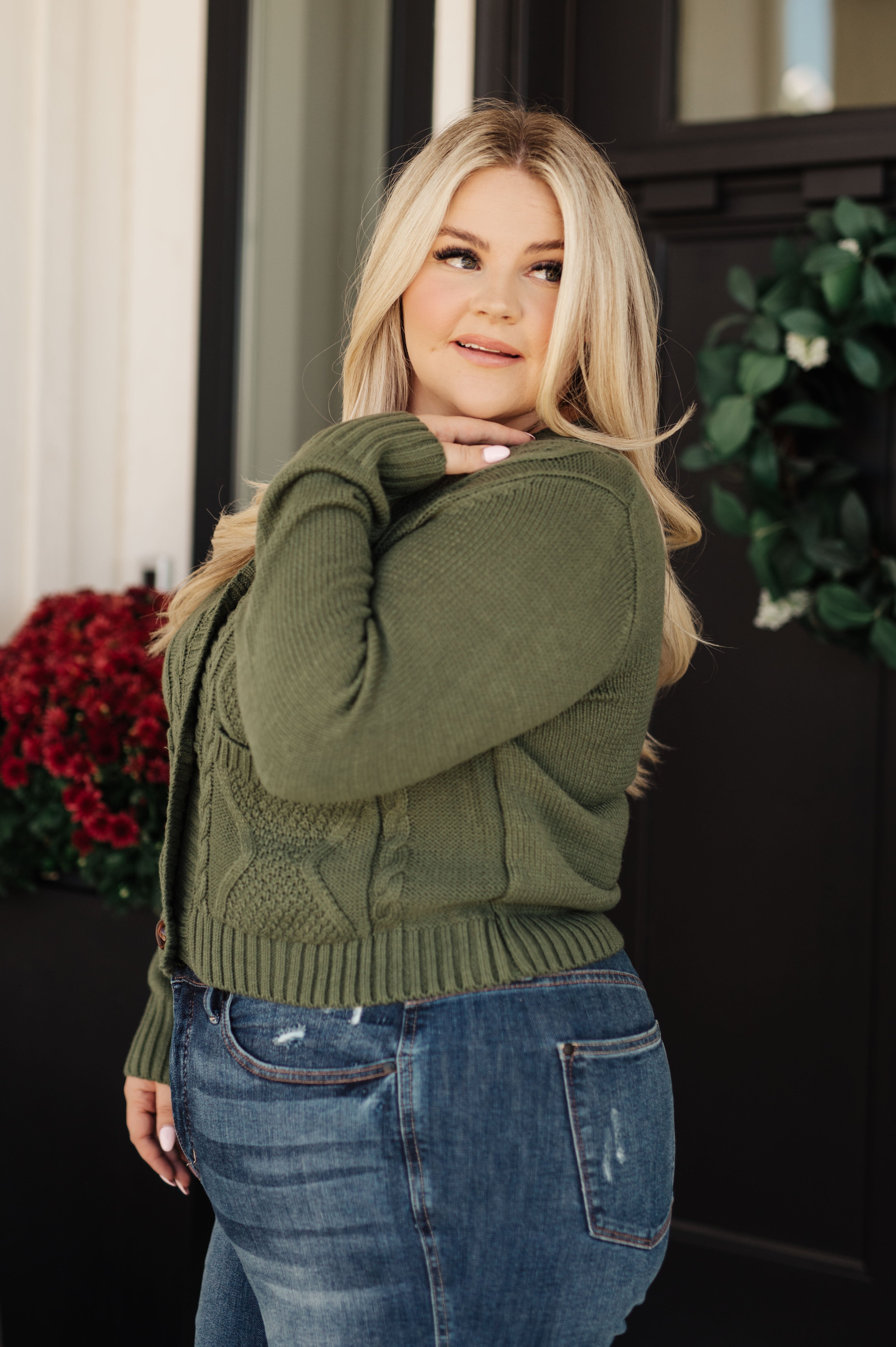 Climbing Vine Cable Knit Cardigan • Green