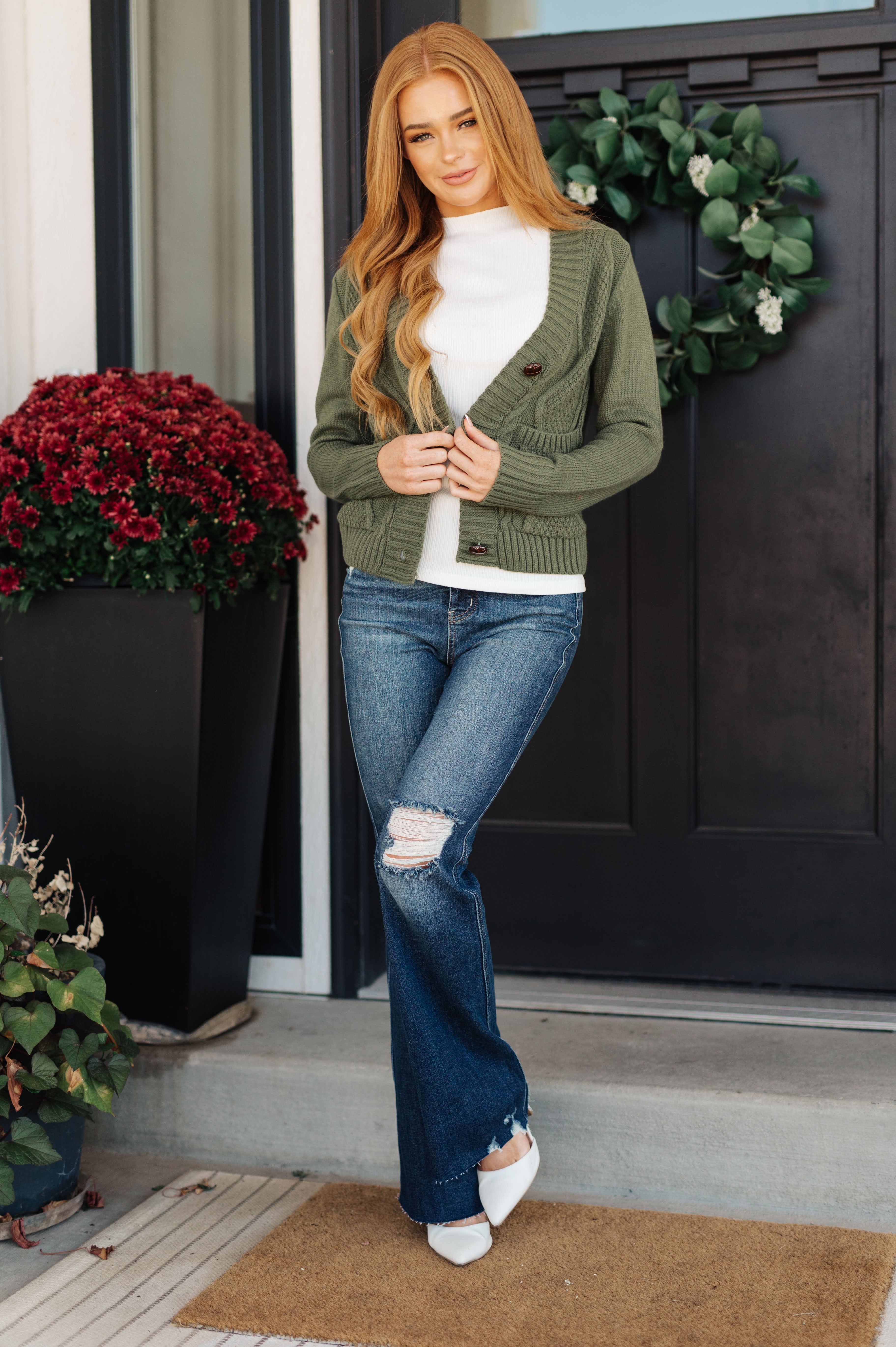 Climbing Vine Cable Knit Cardigan • Green