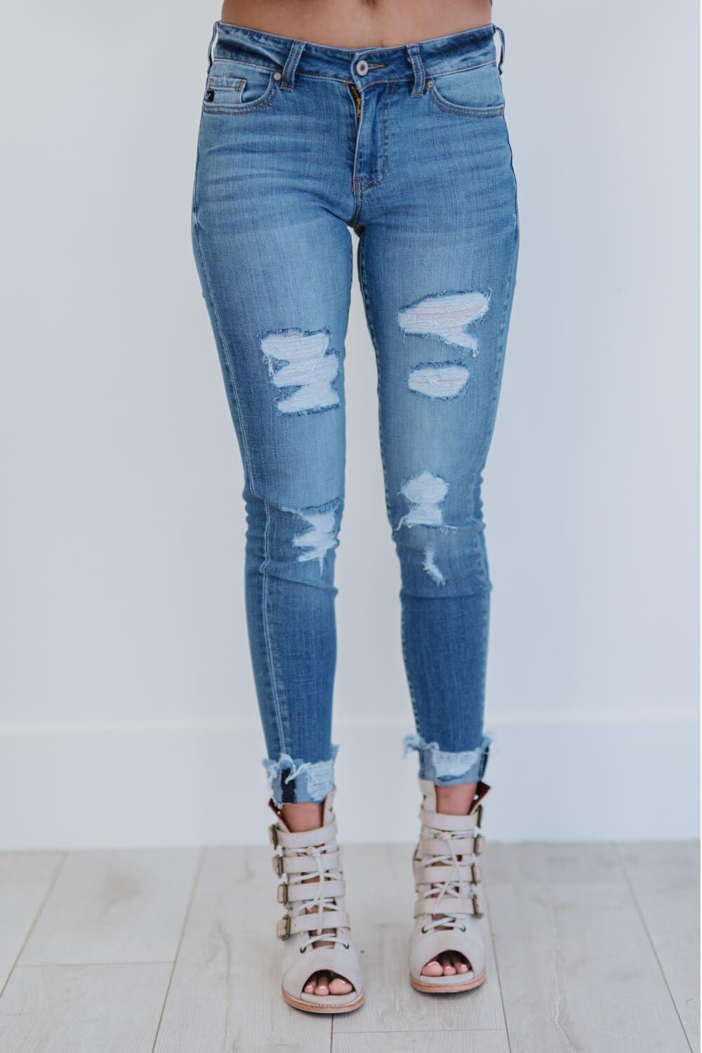 Take On Me Distressed Skinny Jeans - Atomic Wildflower