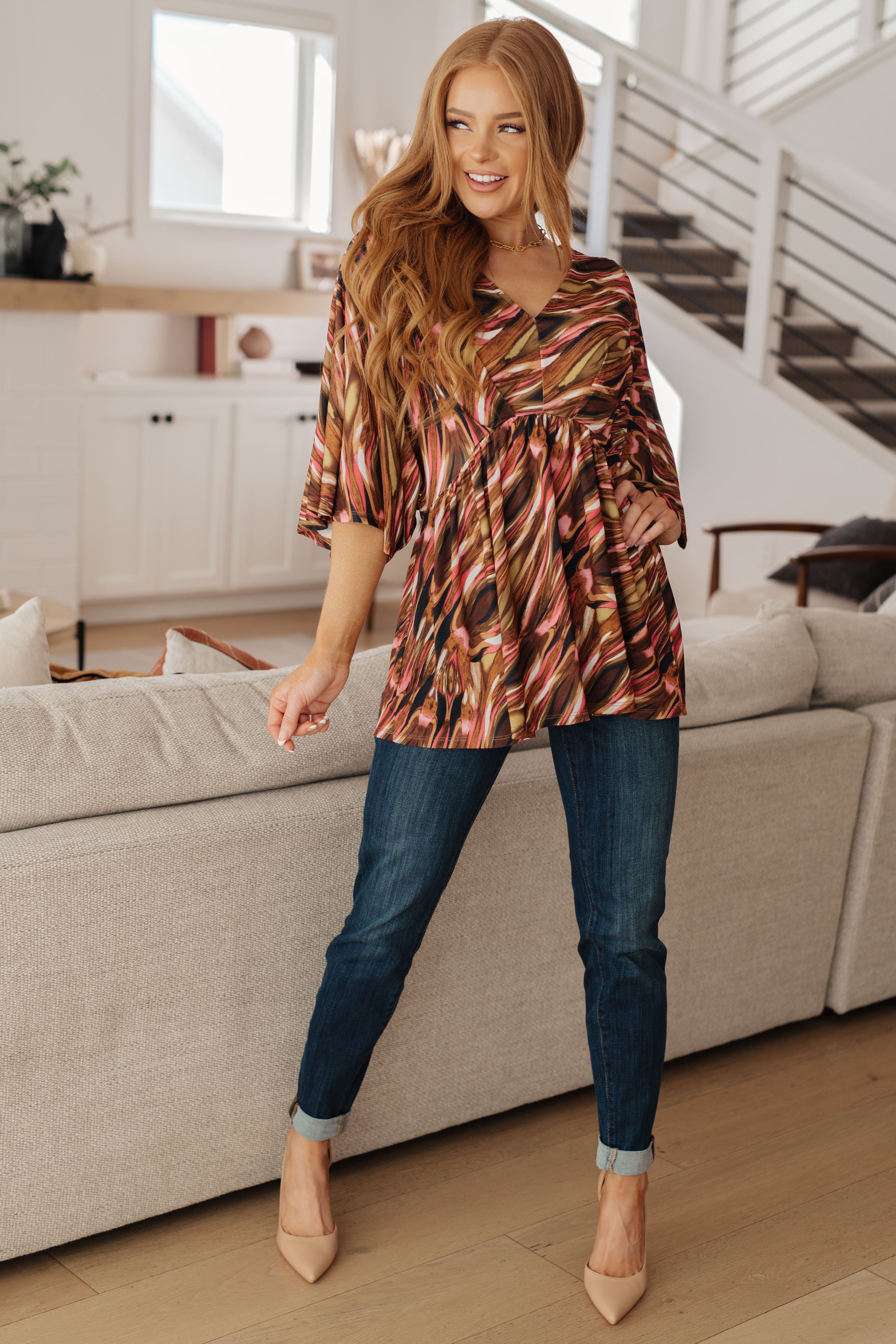 Dearest Dreamer Peplum Top • Abstract Mocha