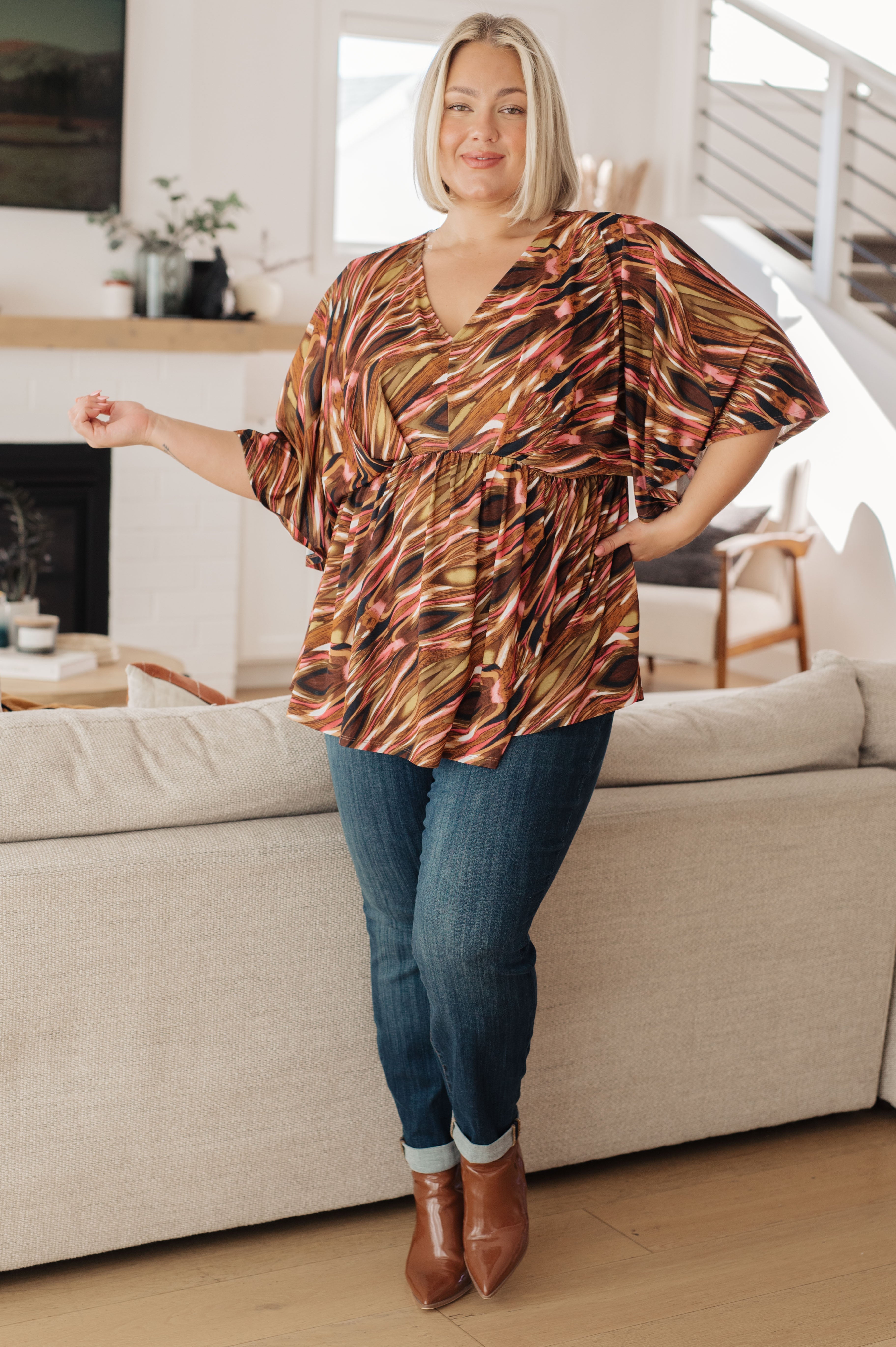 Dearest Dreamer Peplum Top • Abstract Mocha