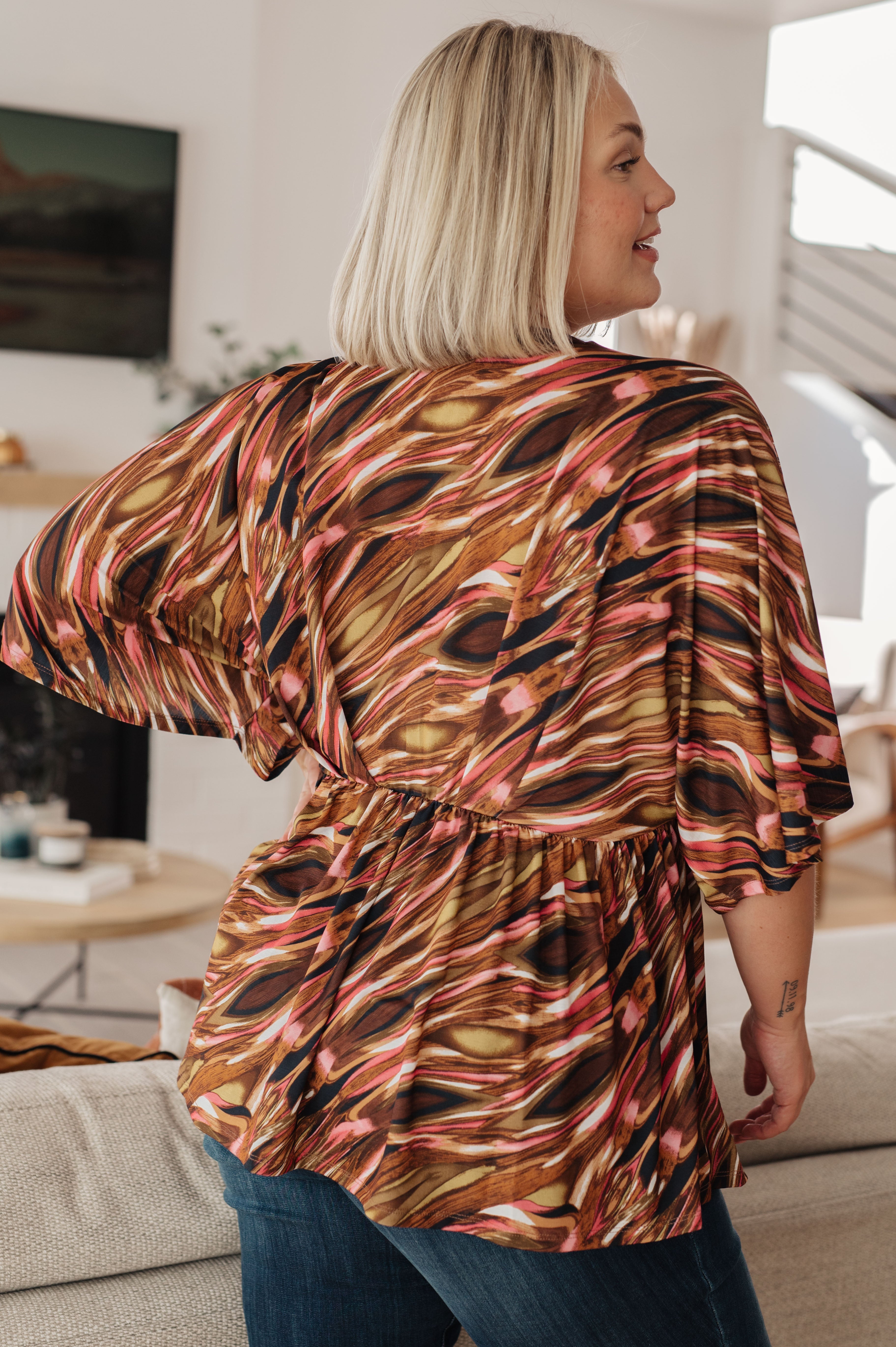 Dearest Dreamer Peplum Top • Abstract Mocha