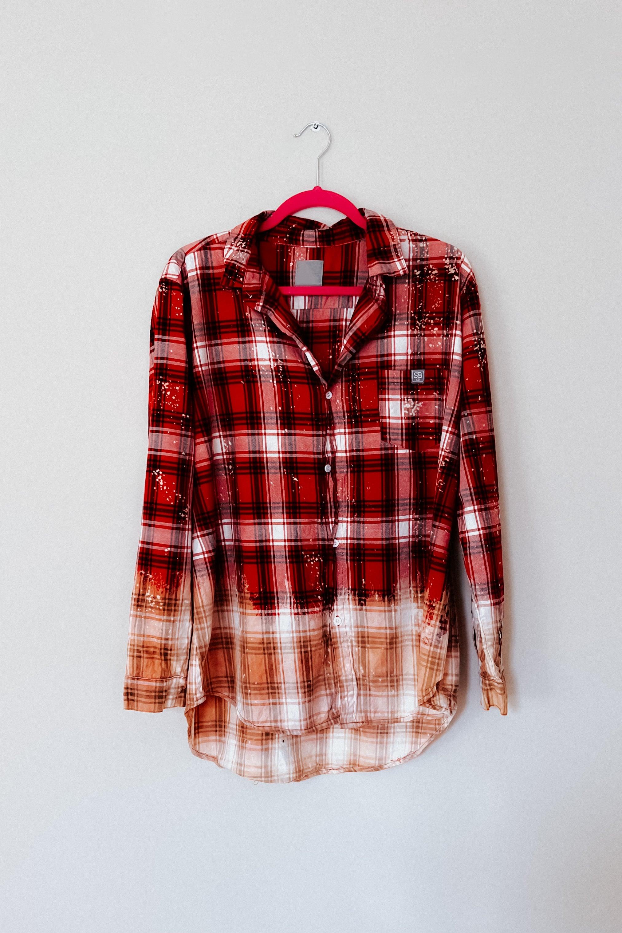 Badass Bleached Plaid Flannel • Red - Atomic Wildflower