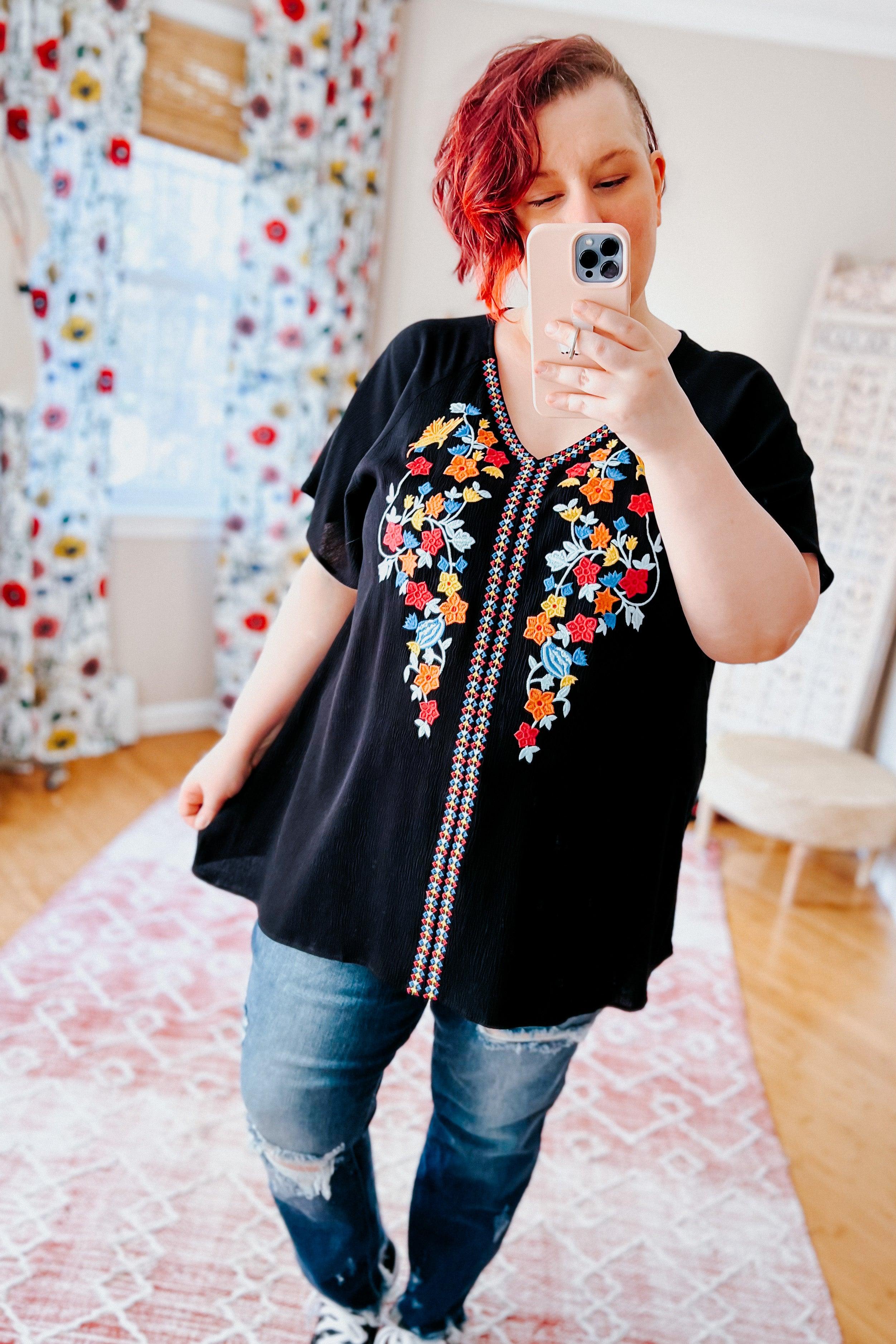 Picture Perfect Floral Embroidered Flutter Sleeve Top - Atomic Wildflower