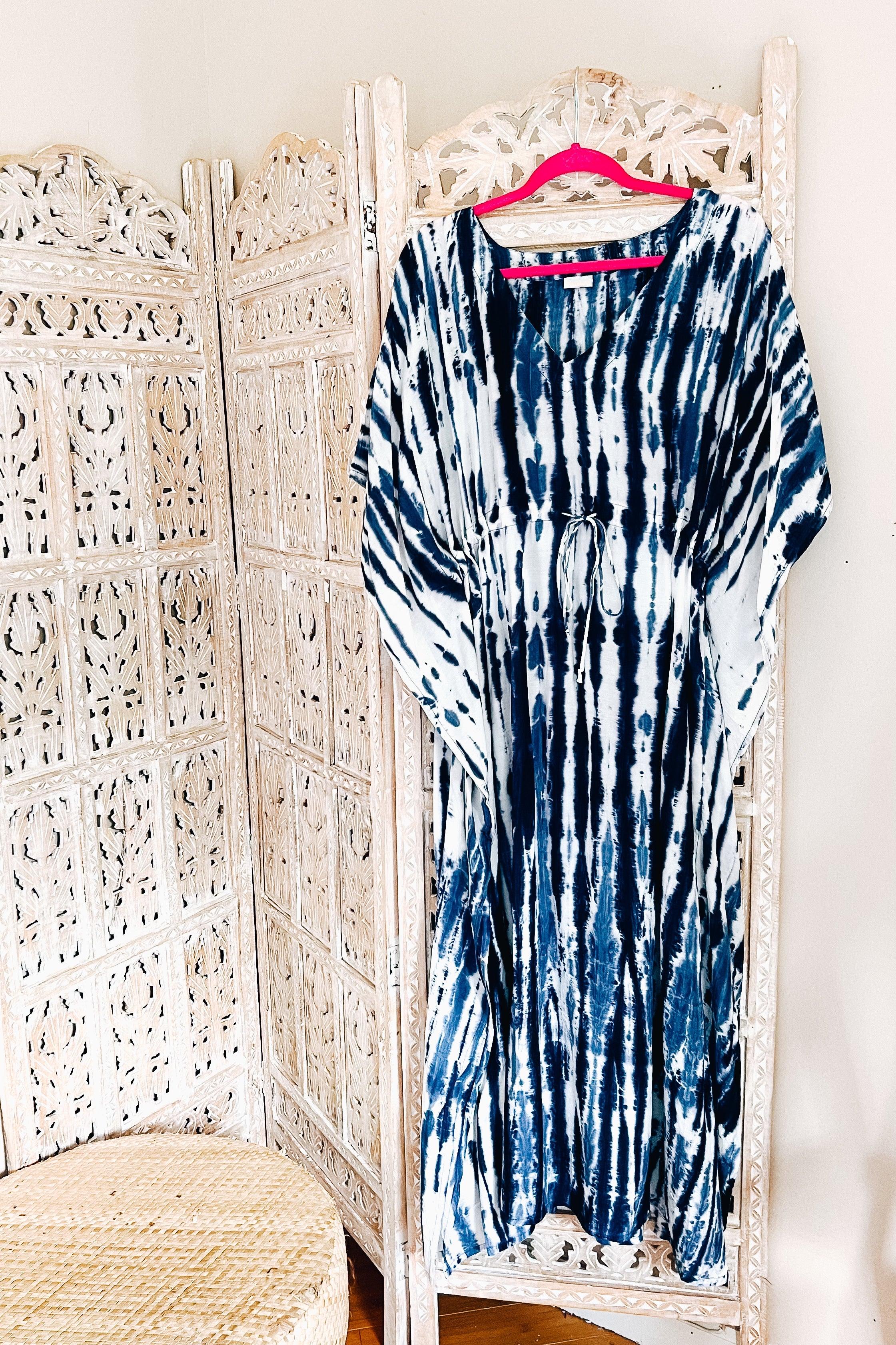 Cassiopeia Maxi Shibori Dyed Caftan Dress • Indigo - Atomic Wildflower