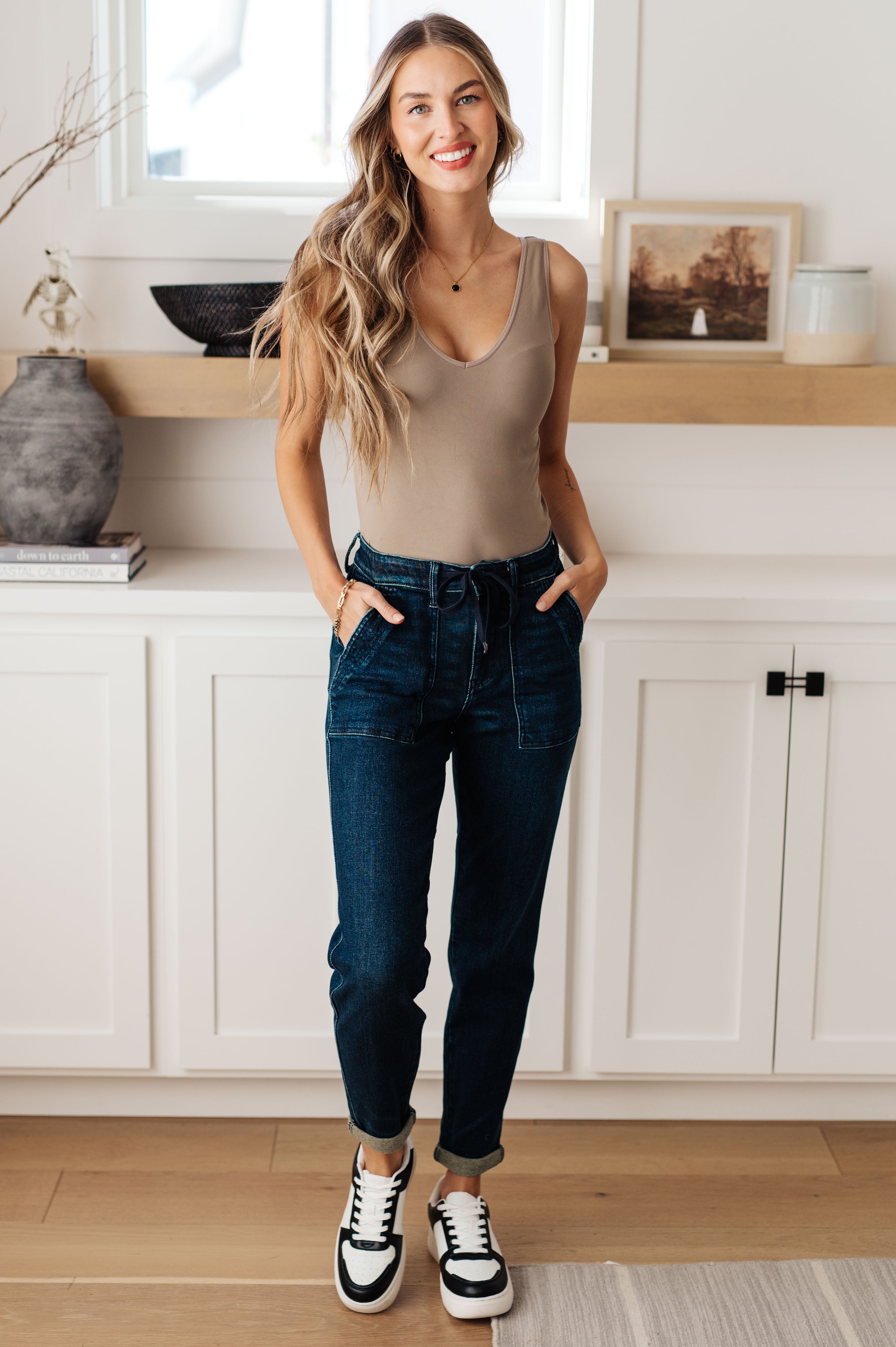 Eli Pull On Denim Joggers • Dark Wash