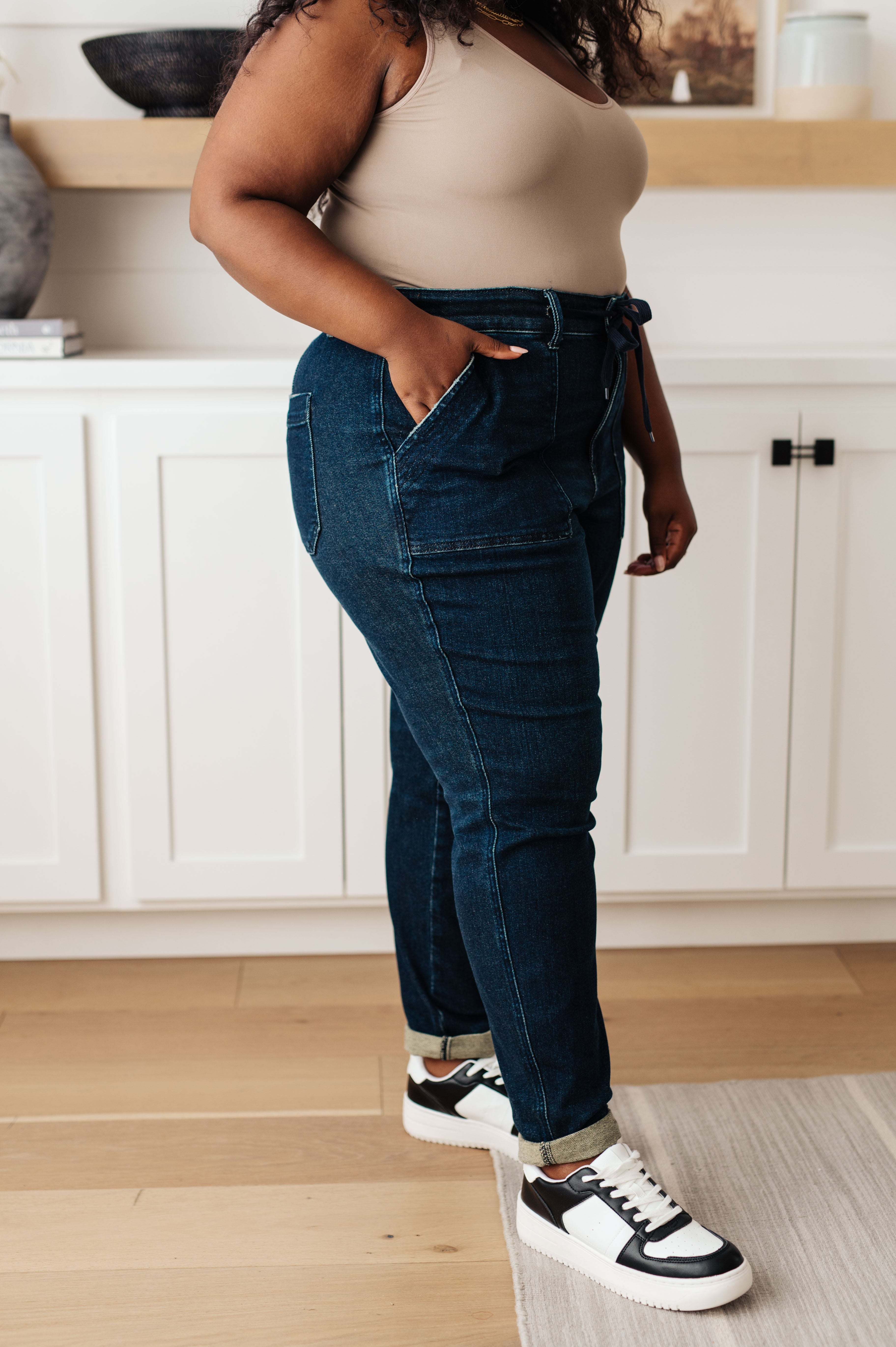 Eli Pull On Denim Joggers • Dark Wash