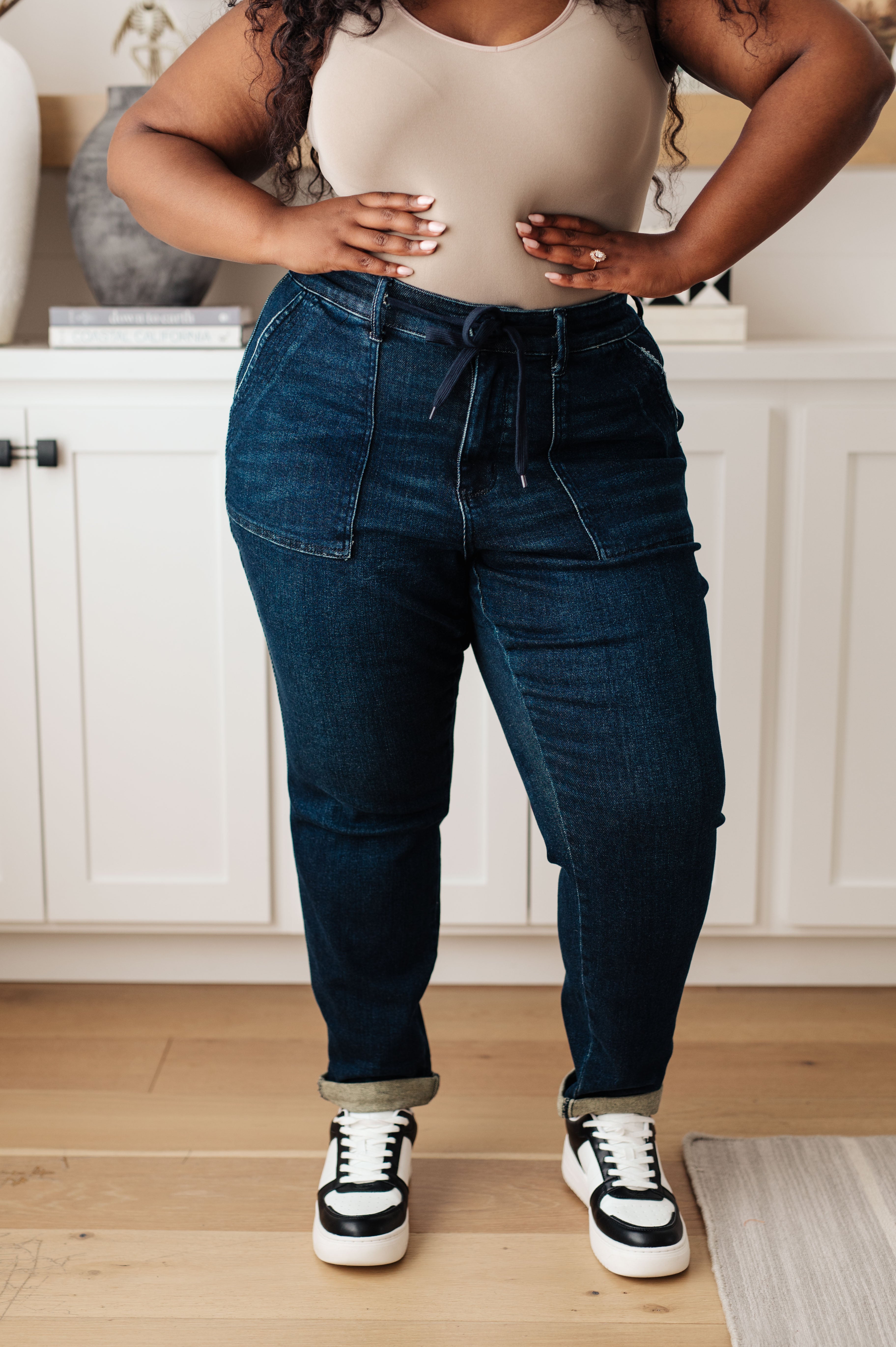 Eli Pull On Denim Joggers • Dark Wash