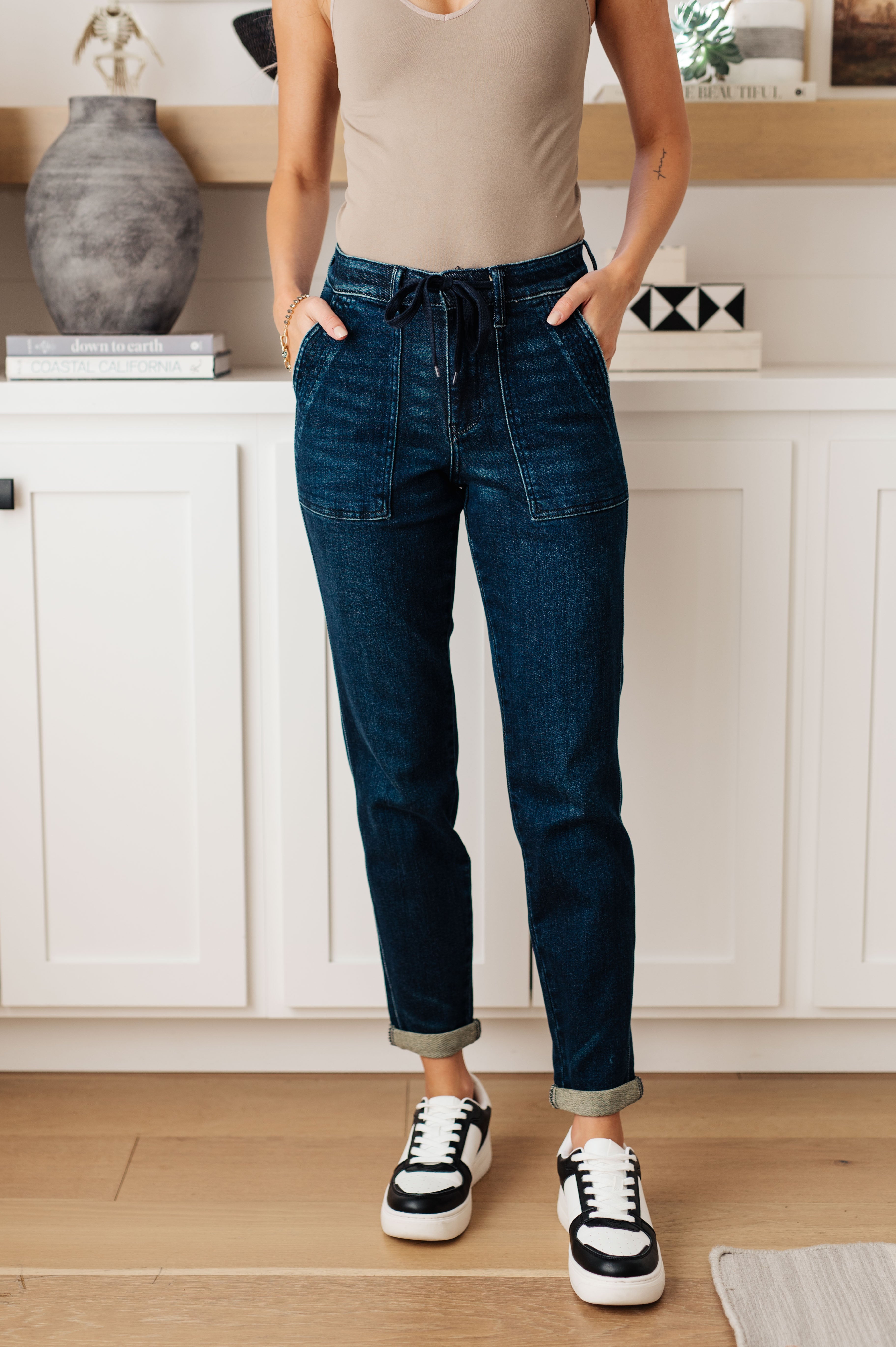 Eli Pull On Denim Joggers • Dark Wash