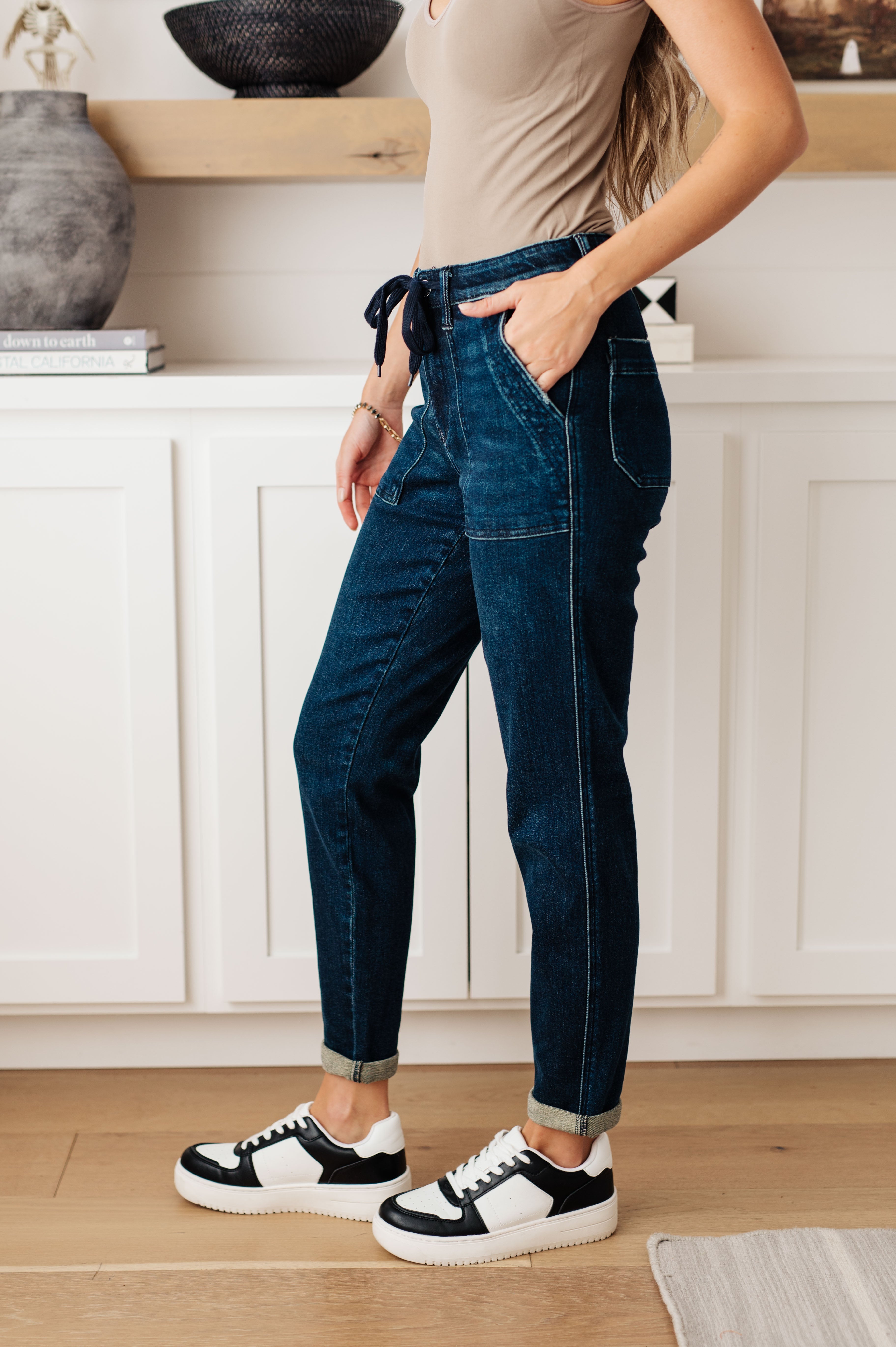 Eli Pull On Denim Joggers • Dark Wash