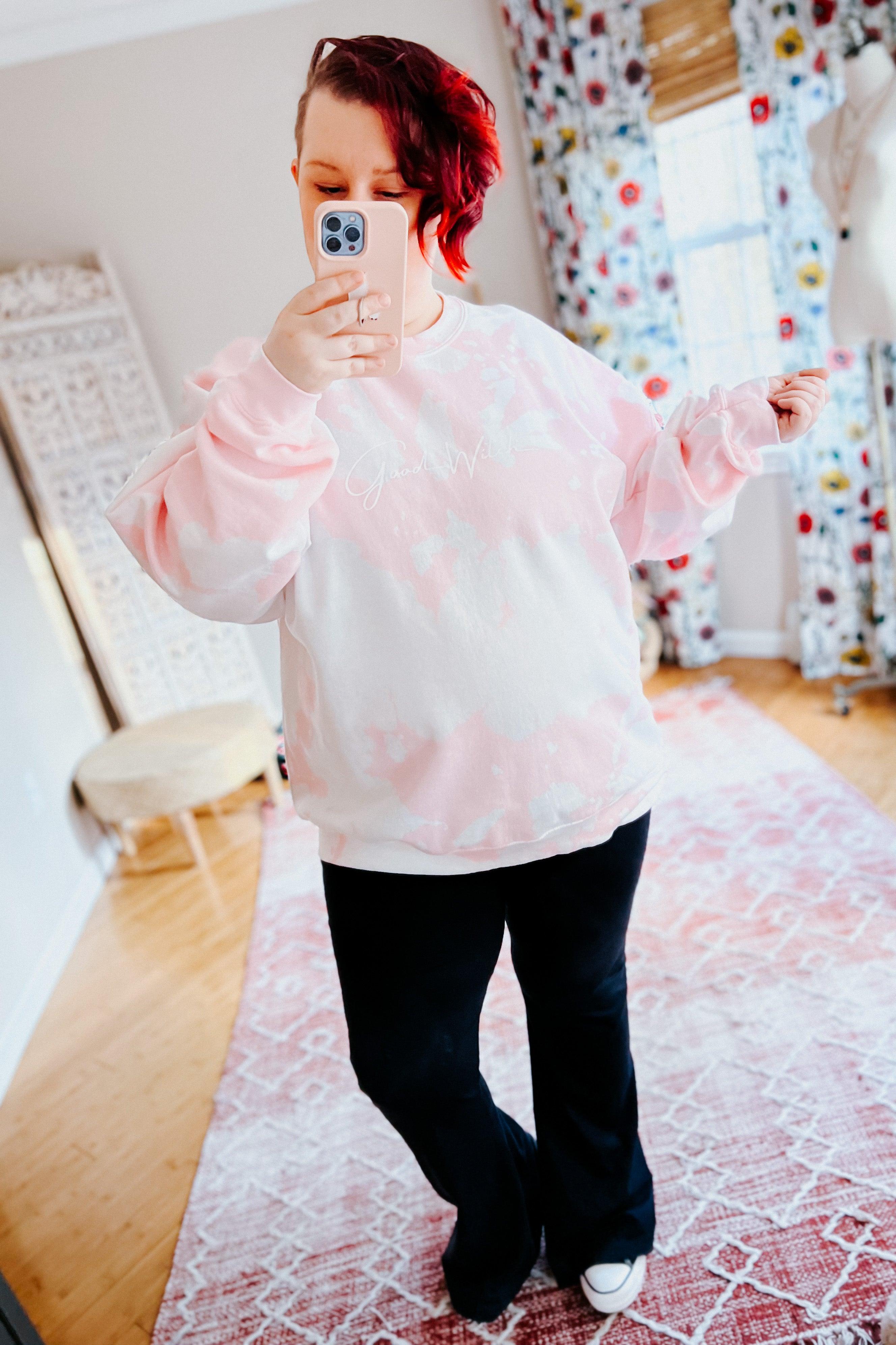 Good Witch Pink Bleached Pullover - Atomic Wildflower