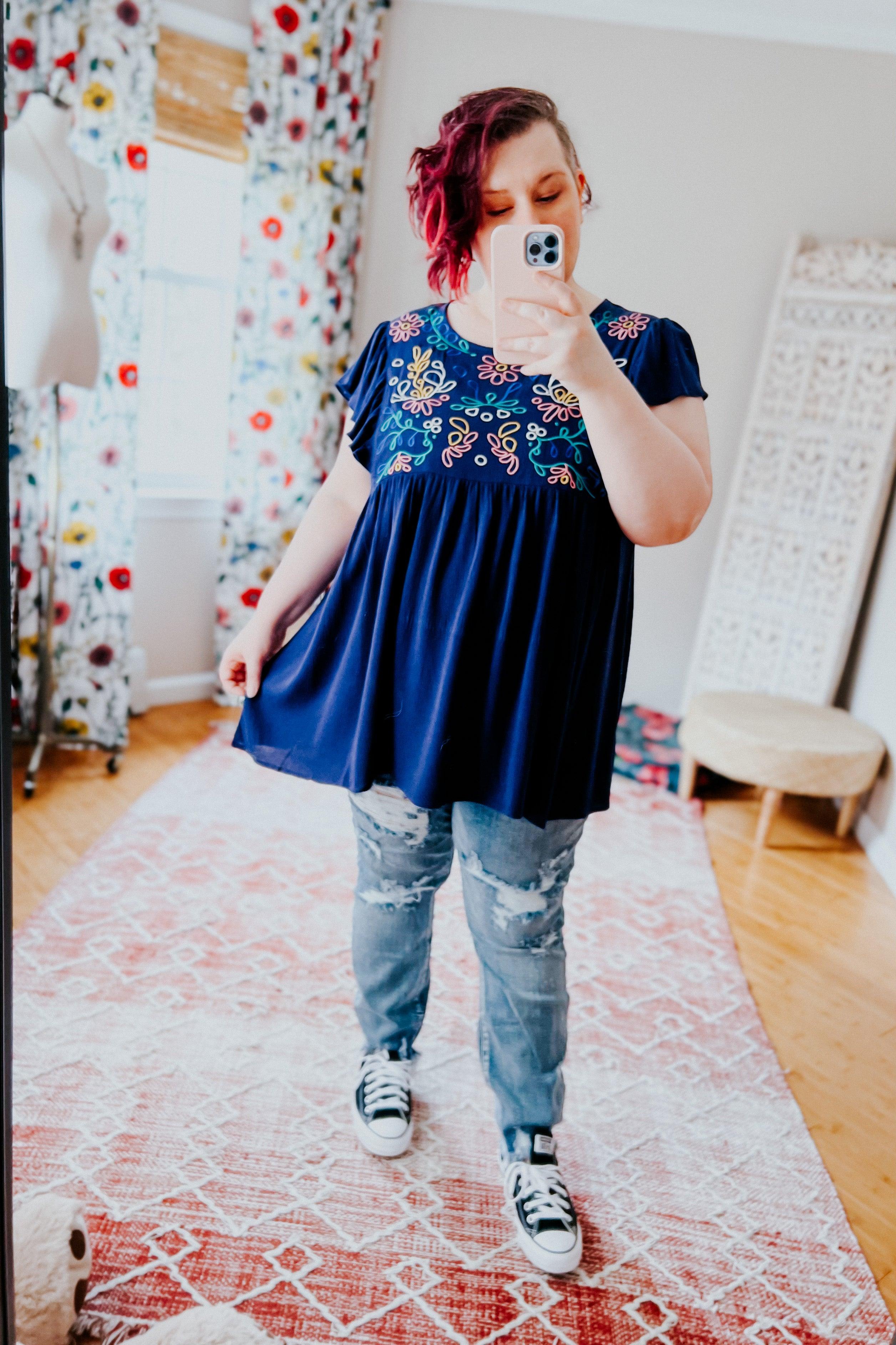 Plenty Of Love Embroidered Flutter Sleeve Top - Atomic Wildflower
