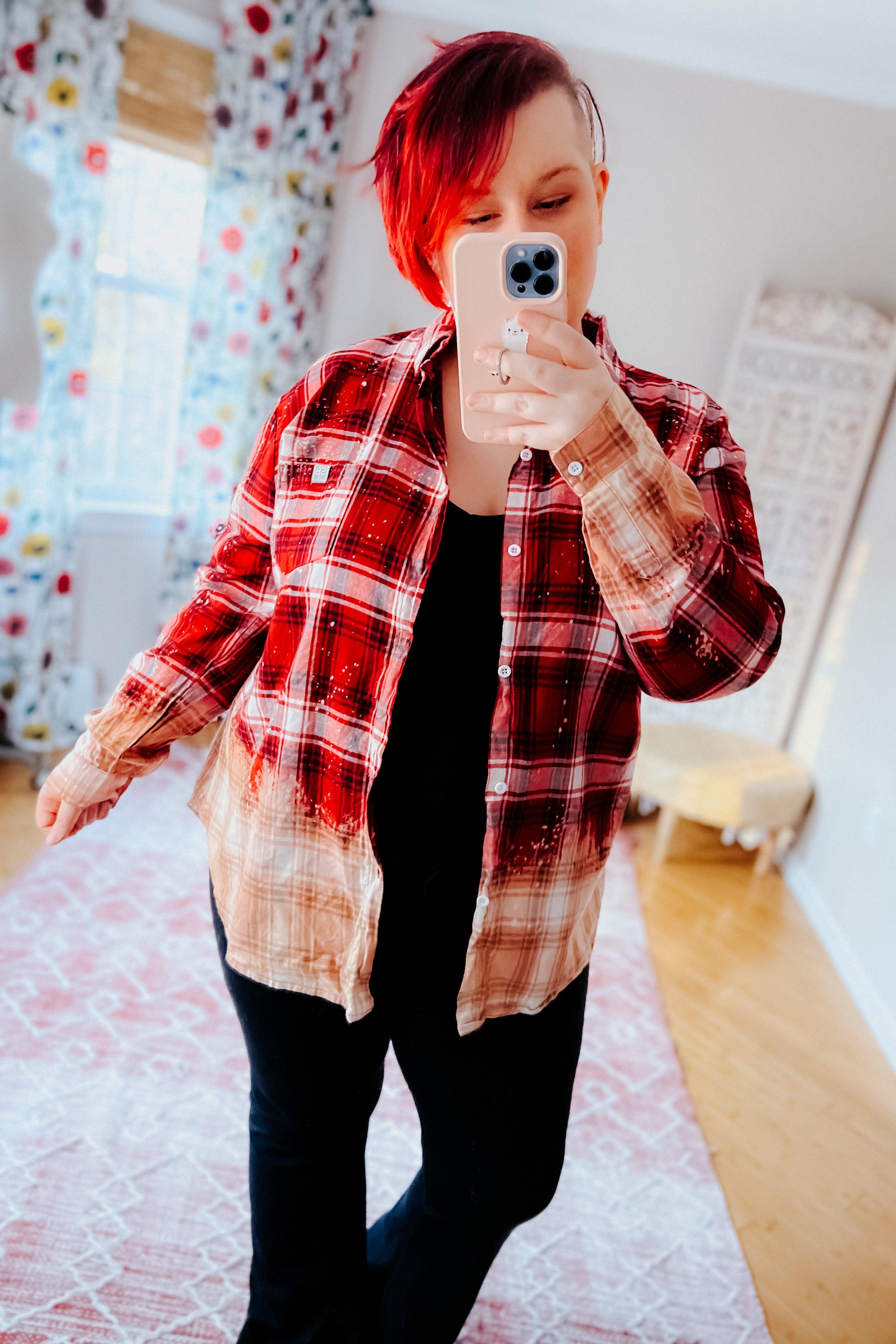 Badass Bleached Plaid Flannel • Red - Atomic Wildflower